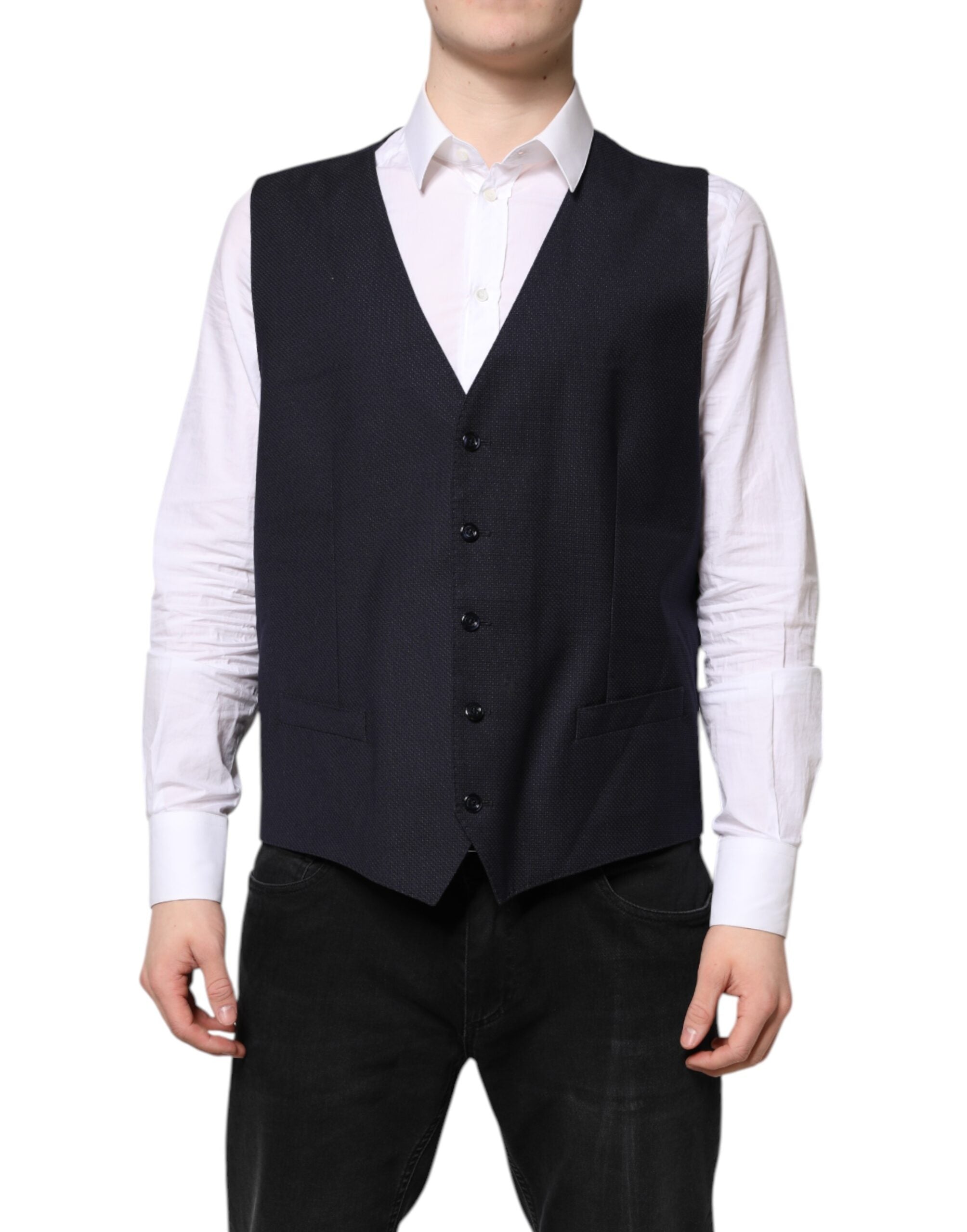 Dolce & Gabbana Black Wool Waistcoat Dress Formal Vest