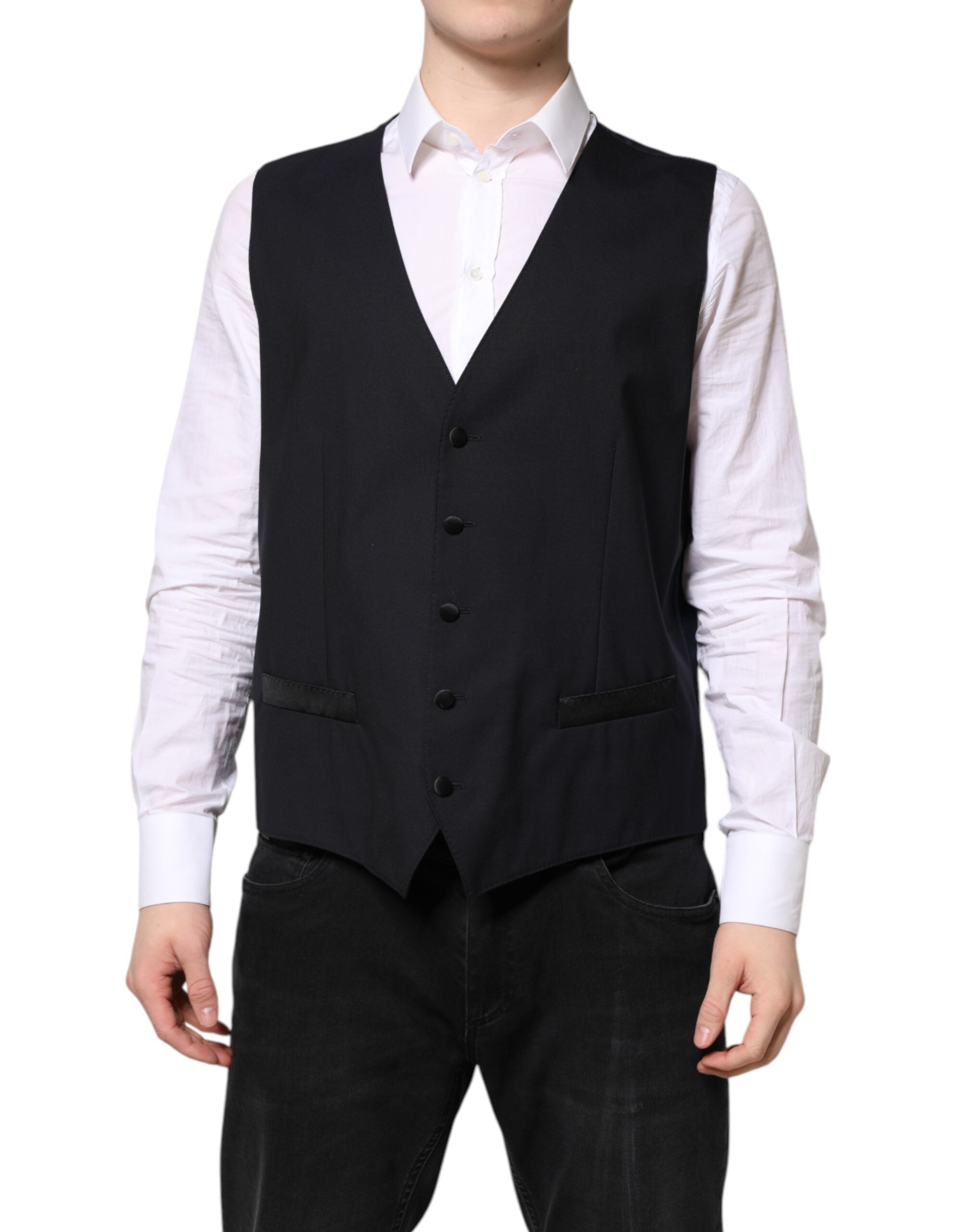 Dolce & Gabbana Black Wool Waistcoat Dress Formal Vest
