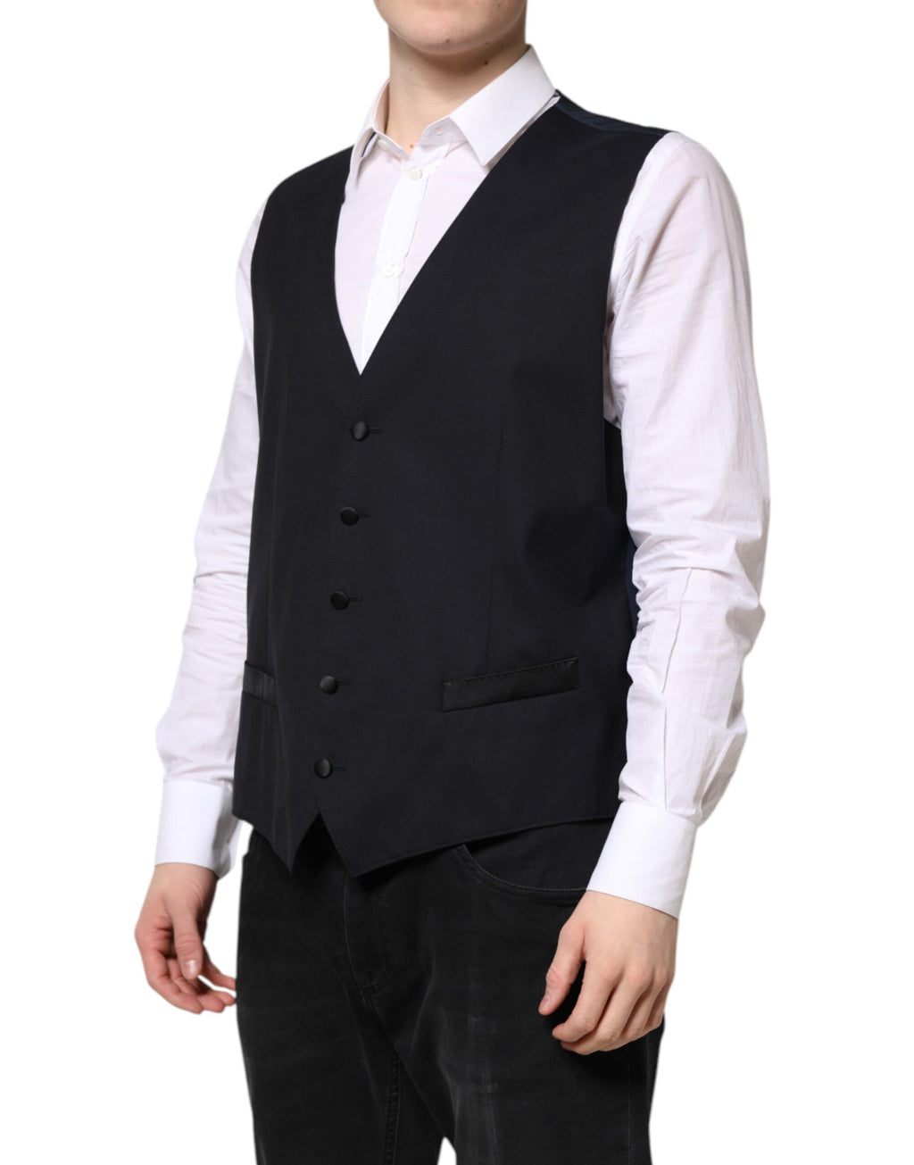 Dolce & Gabbana Black Wool Waistcoat Dress Formal Vest