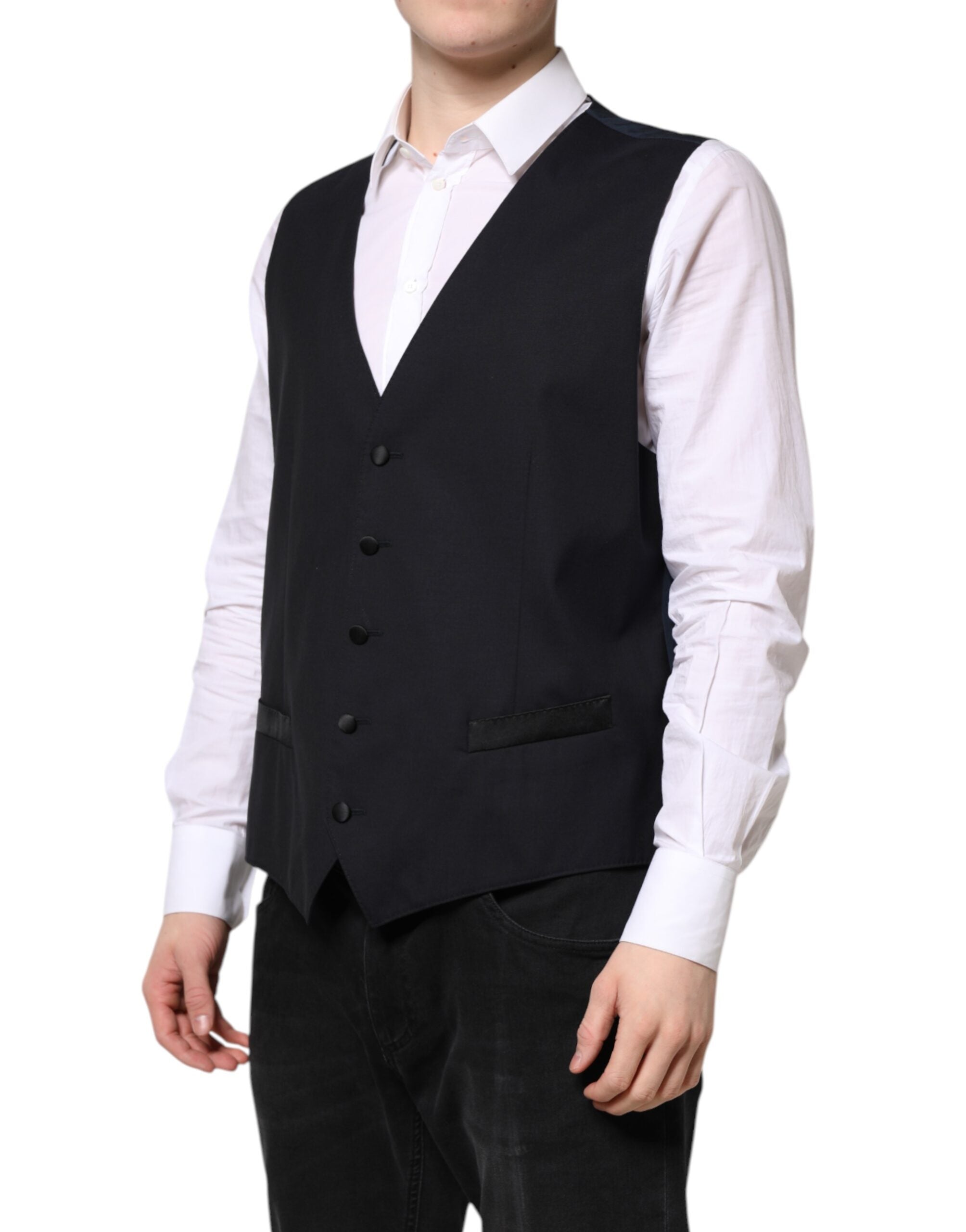 Dolce & Gabbana Black Wool Waistcoat Dress Formal Vest