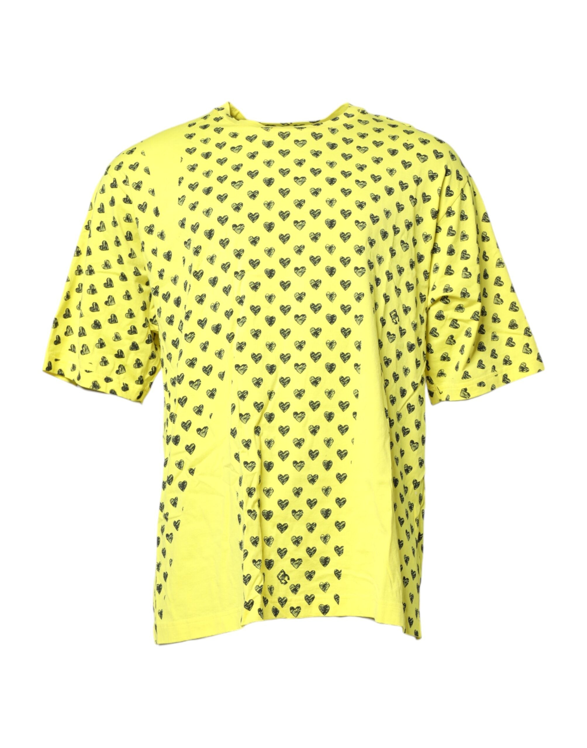 Dolce & Gabbana Yellow Cotton DG Heart Print Crew Neck T-shirt