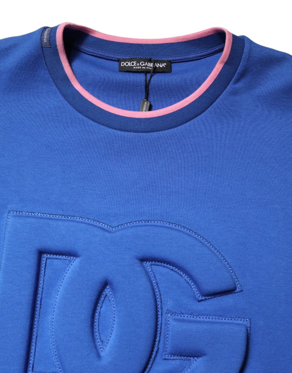 Dolce & Gabbana Blue Cotton DG Embossed Crew Neck T-shirt