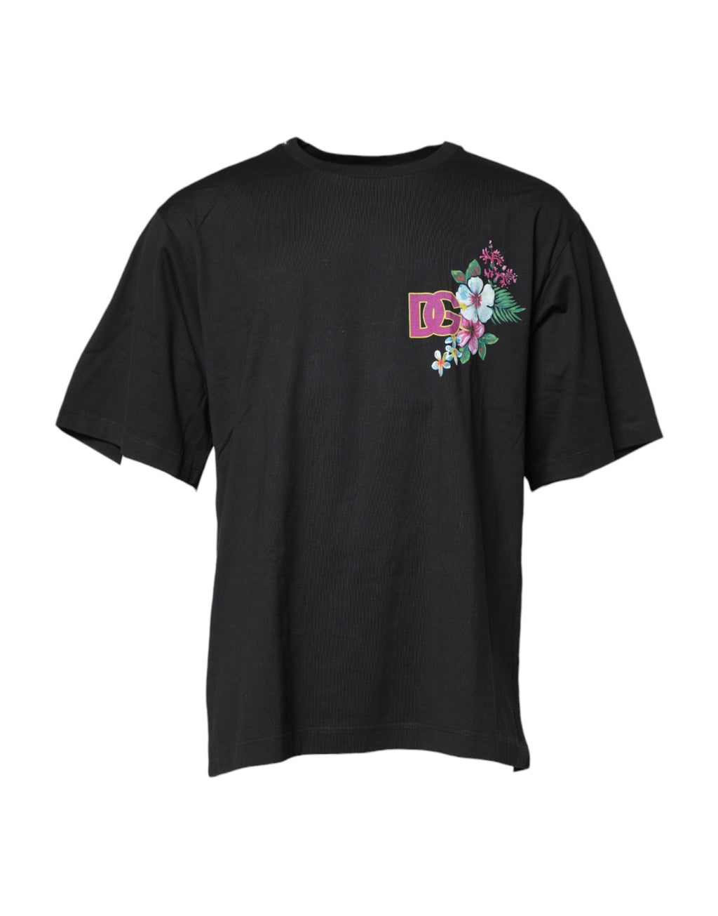 Dolce & Gabbana Black Cotton DG Floral Print Crewneck T-shirt