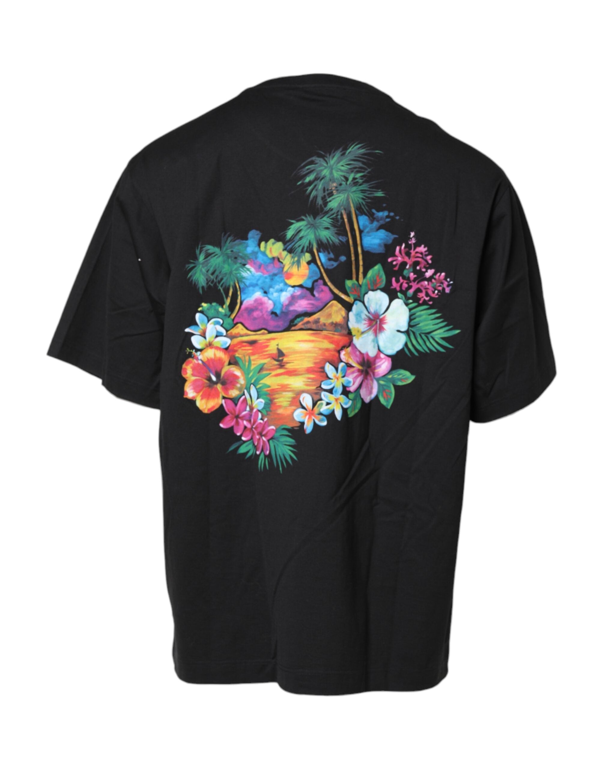 Dolce & Gabbana Black Cotton DG Floral Print Crewneck T-shirt