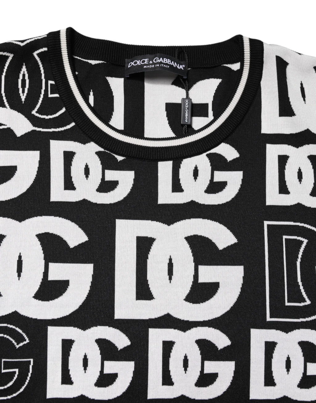 Dolce & Gabbana Black White Silk Knit DG Print T-shirt