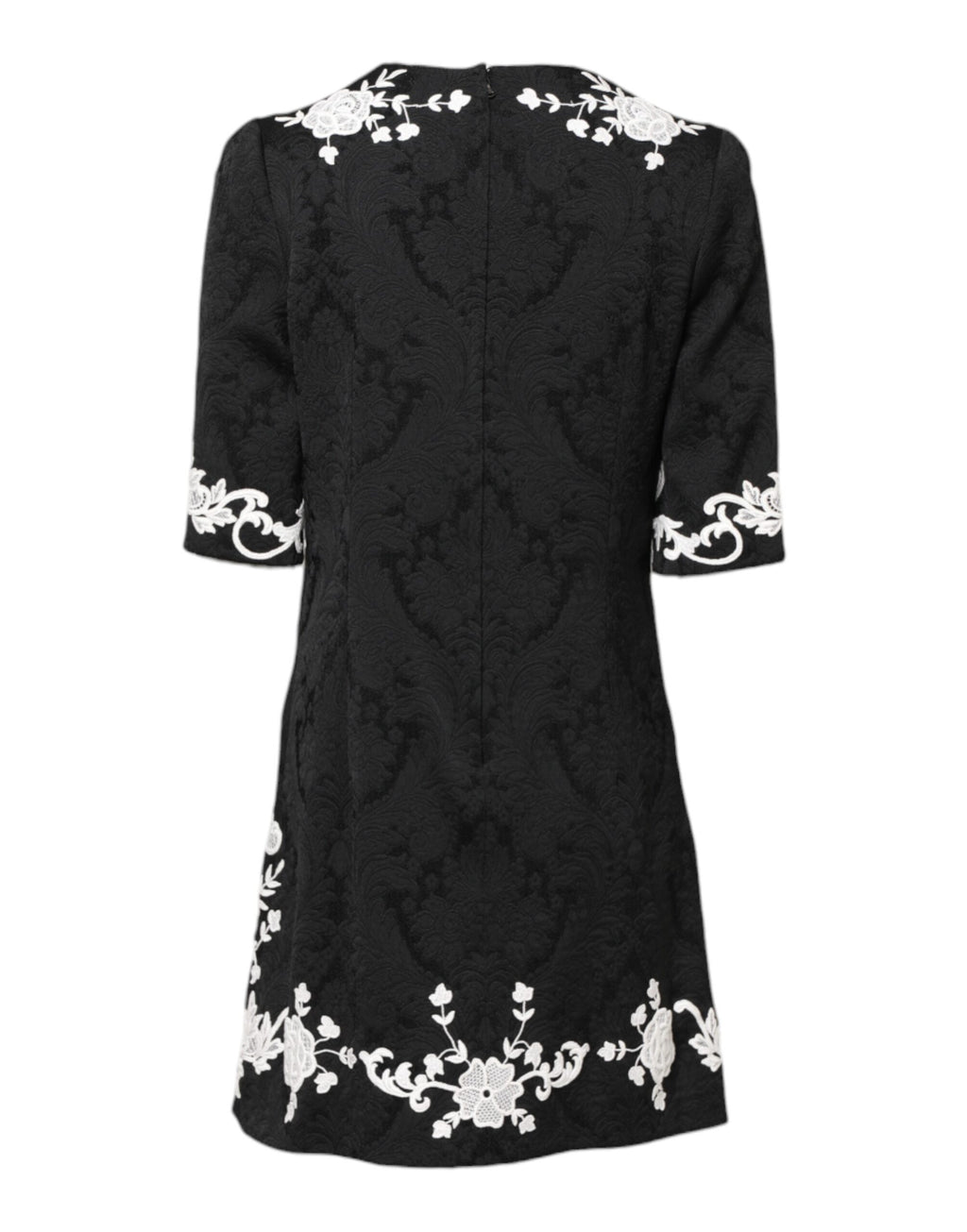 Dolce & Gabbana Black Floral Lace Short Sleeves Mini Dress