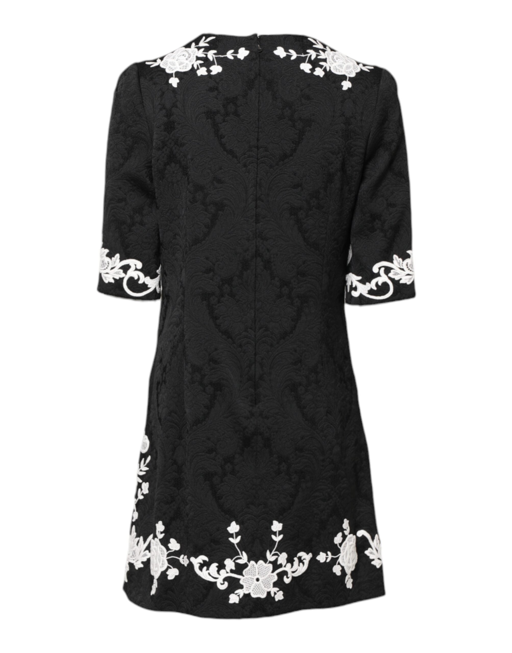 Dolce & Gabbana Black Floral Lace Short Sleeves Mini Dress