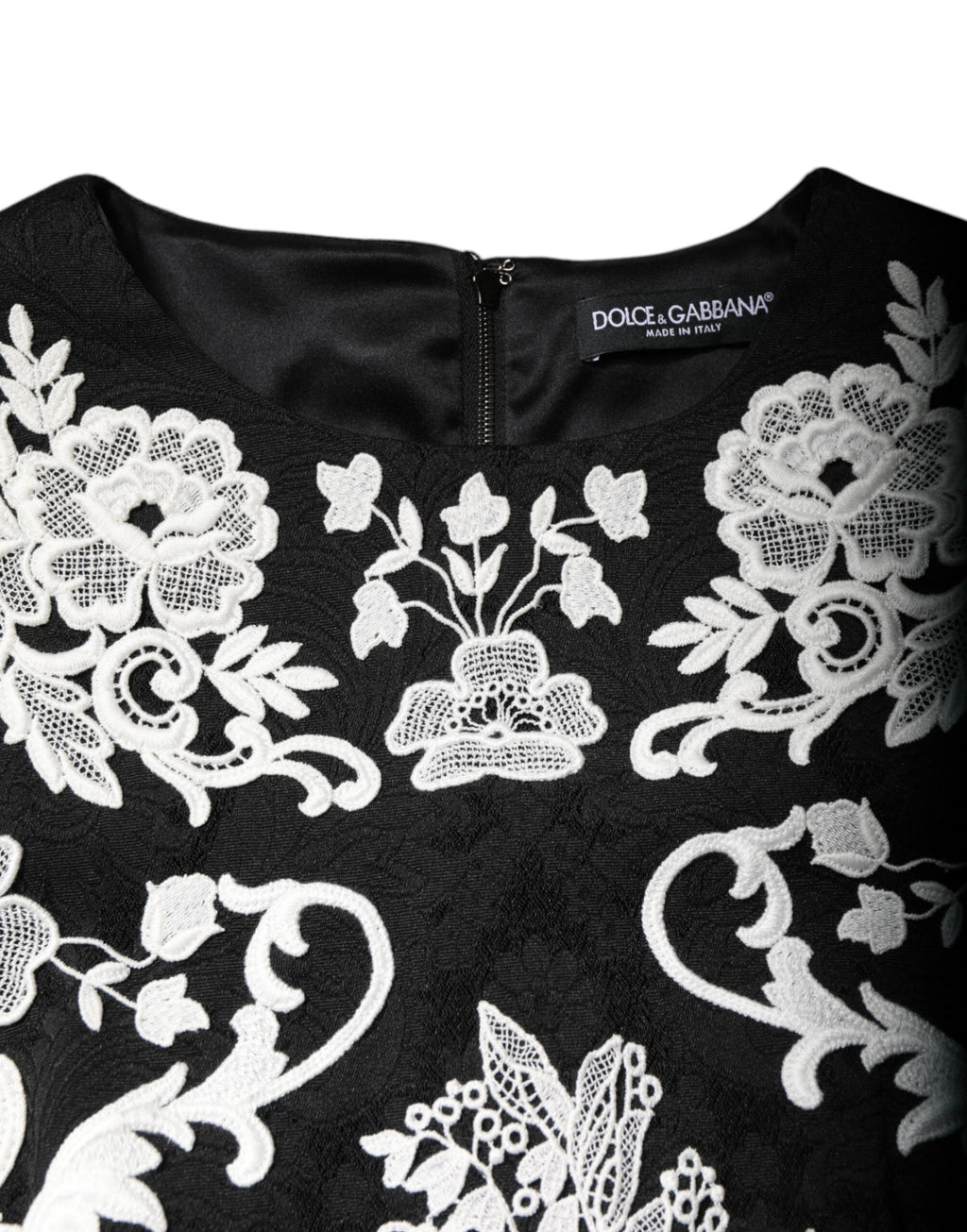 Dolce & Gabbana Black Floral Lace Short Sleeves Mini Dress