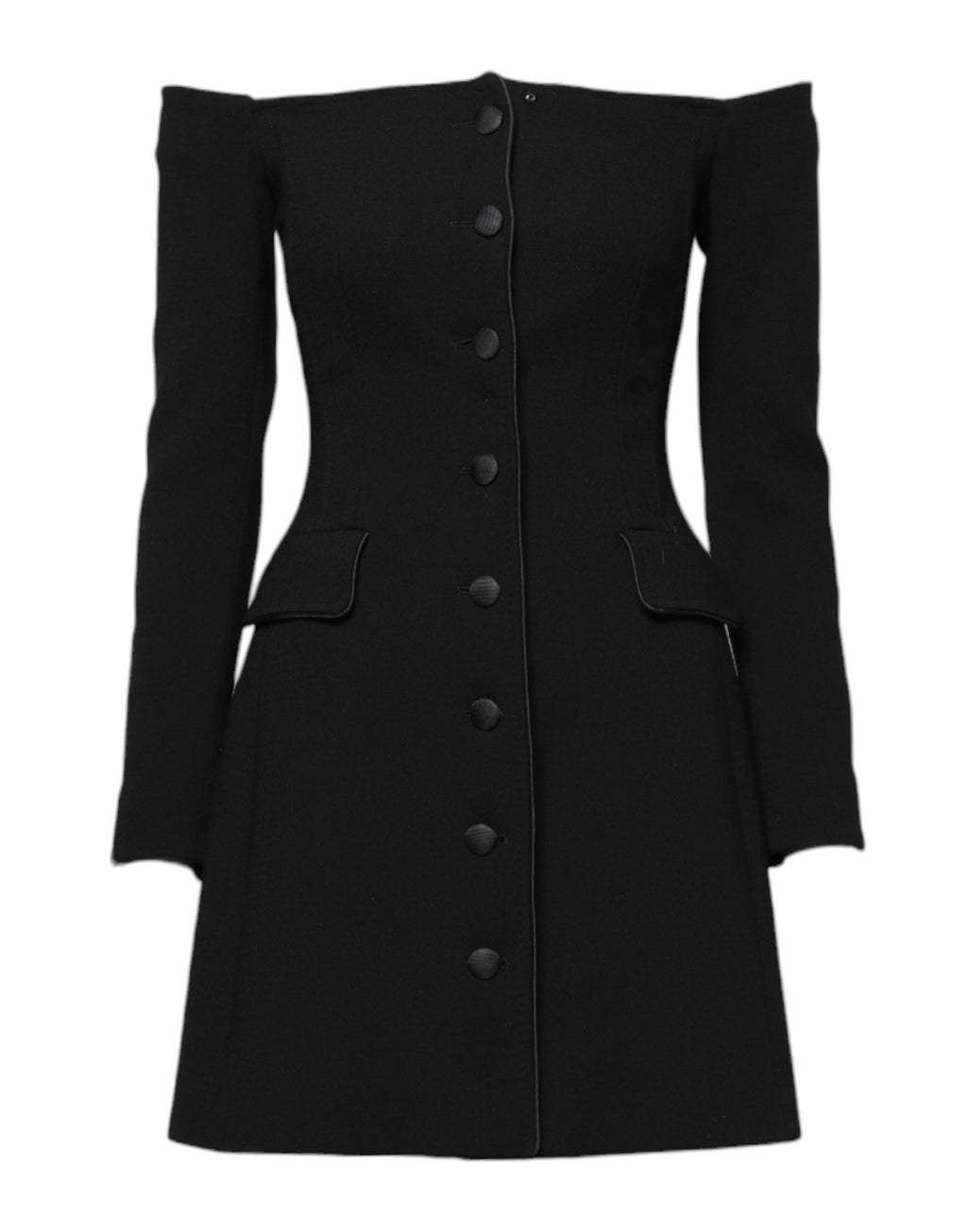 Dolce & Gabbana Black Wool Off Shoulder A-line Mini Dress