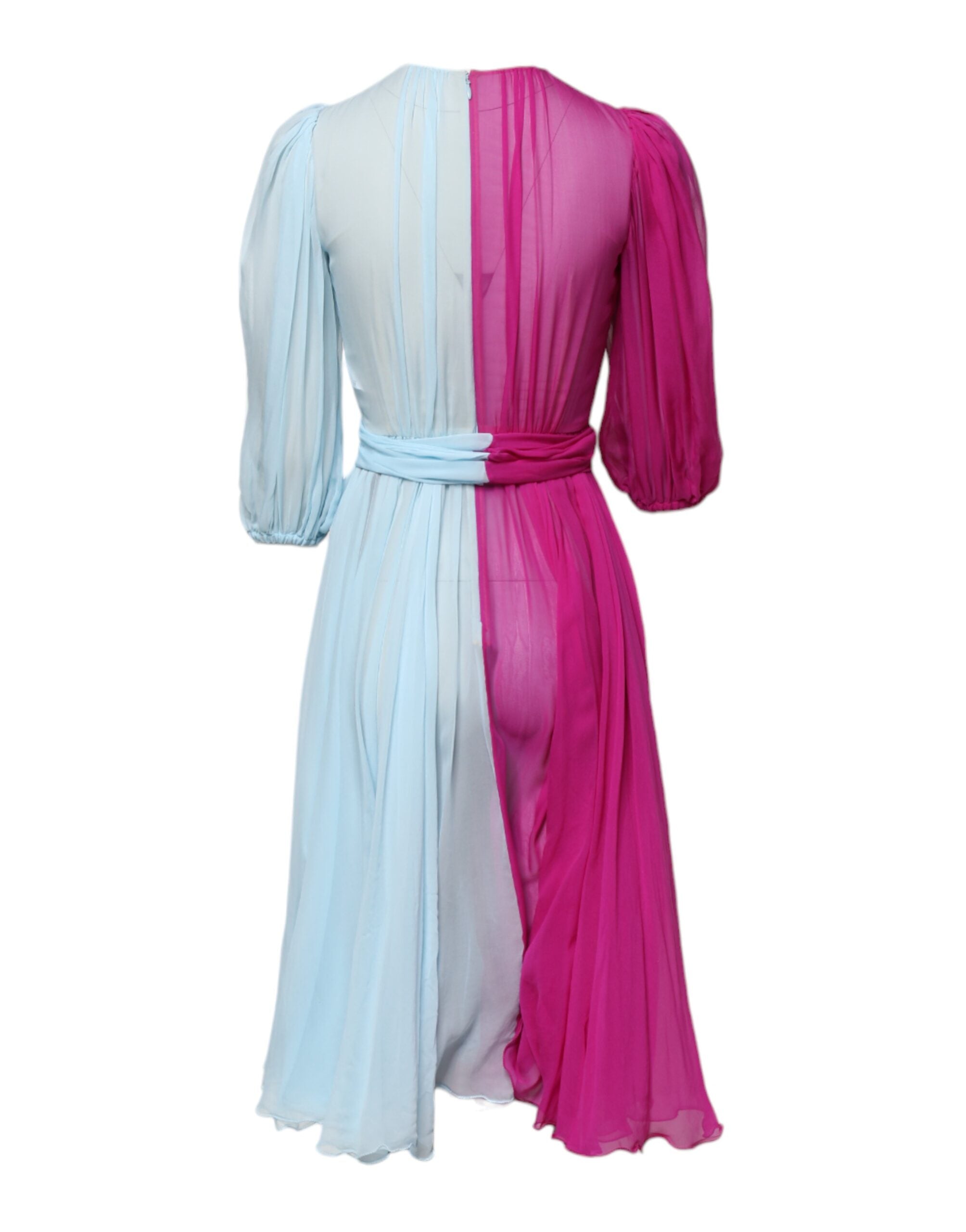 Dolce & Gabbana Pink Blue Silk 3/4 Sleeves A-line Dress