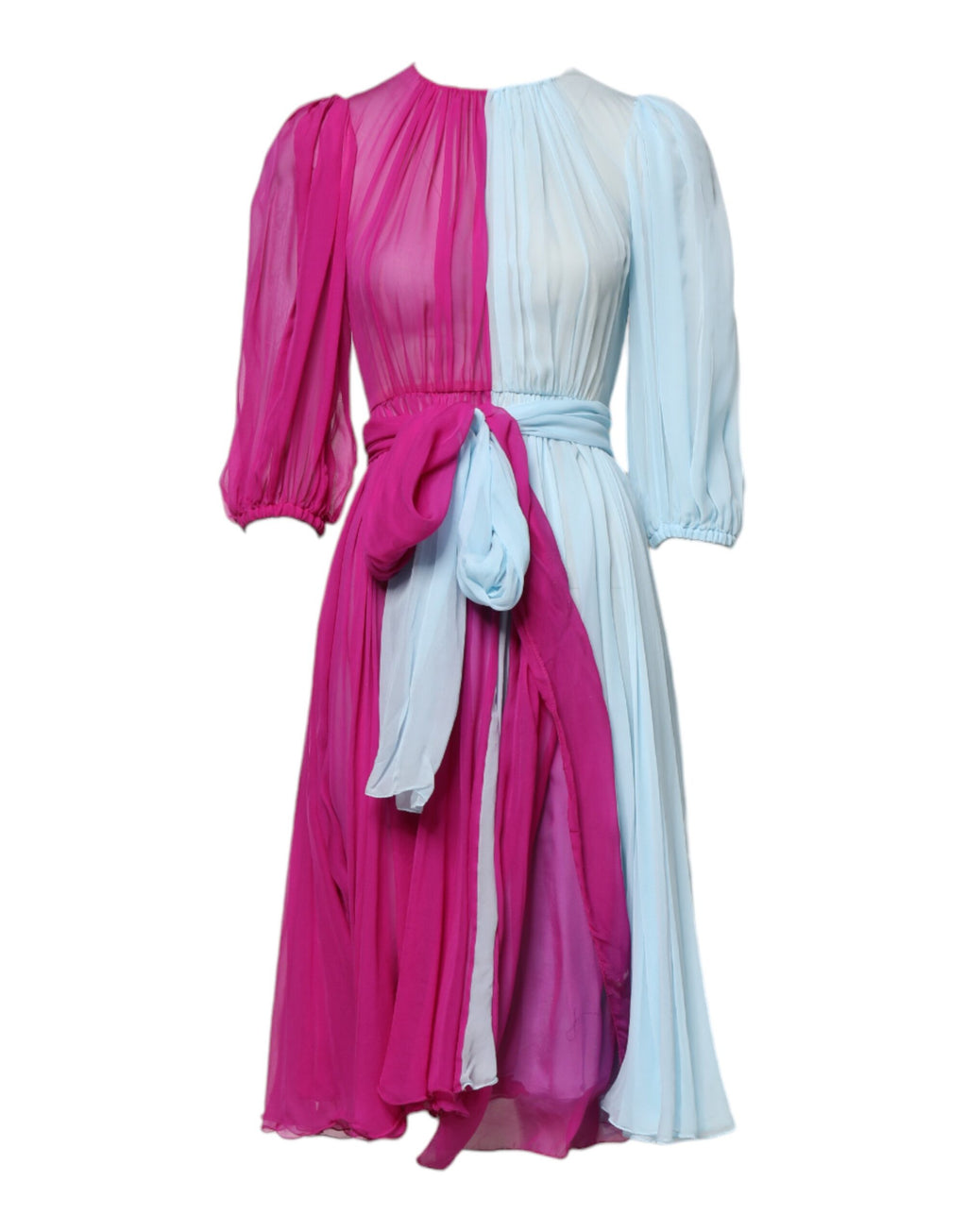 Dolce & Gabbana Pink Blue Silk 3/4 Sleeves A-line Dress