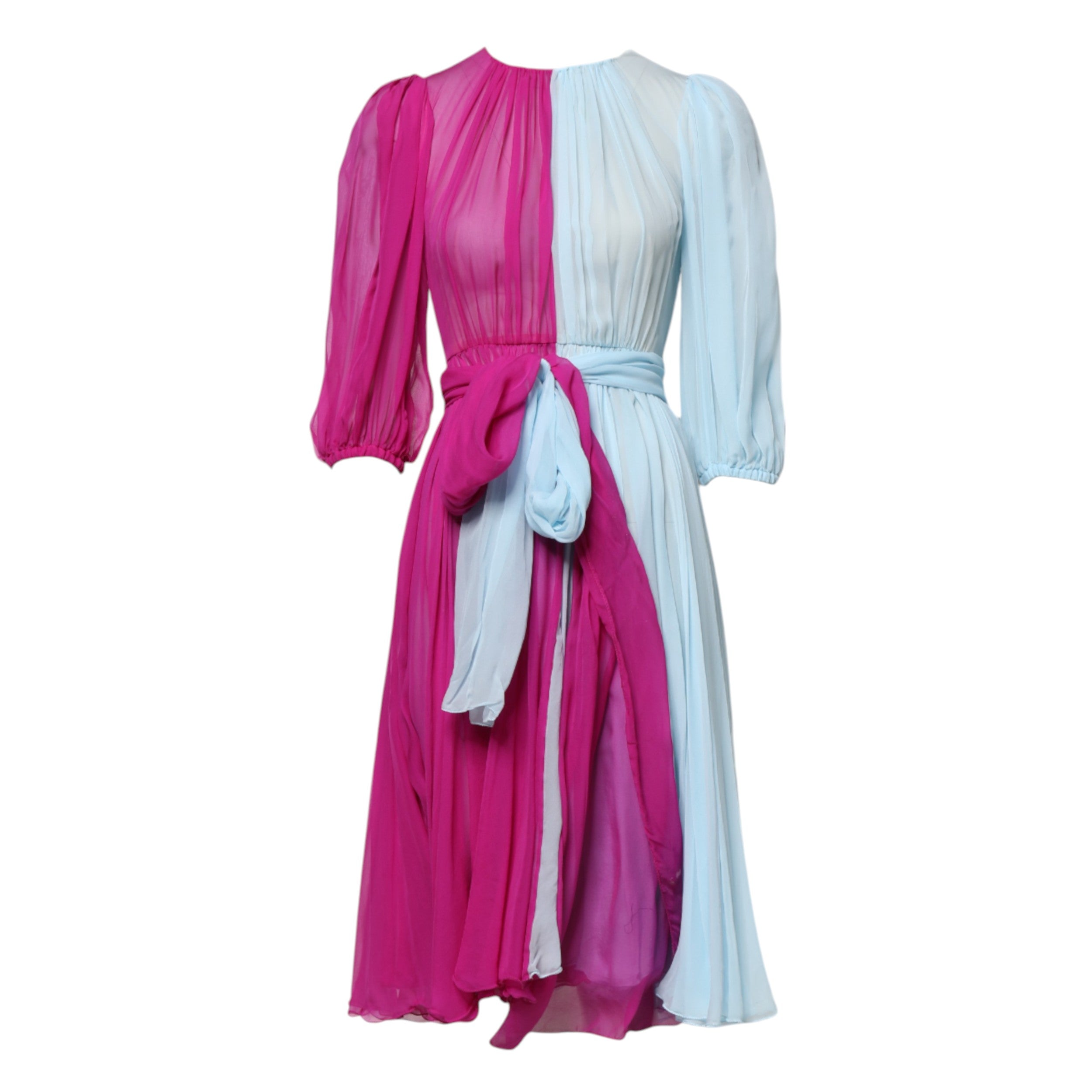Dolce & Gabbana Pink Blue Silk 3/4 Sleeves A-line Dress