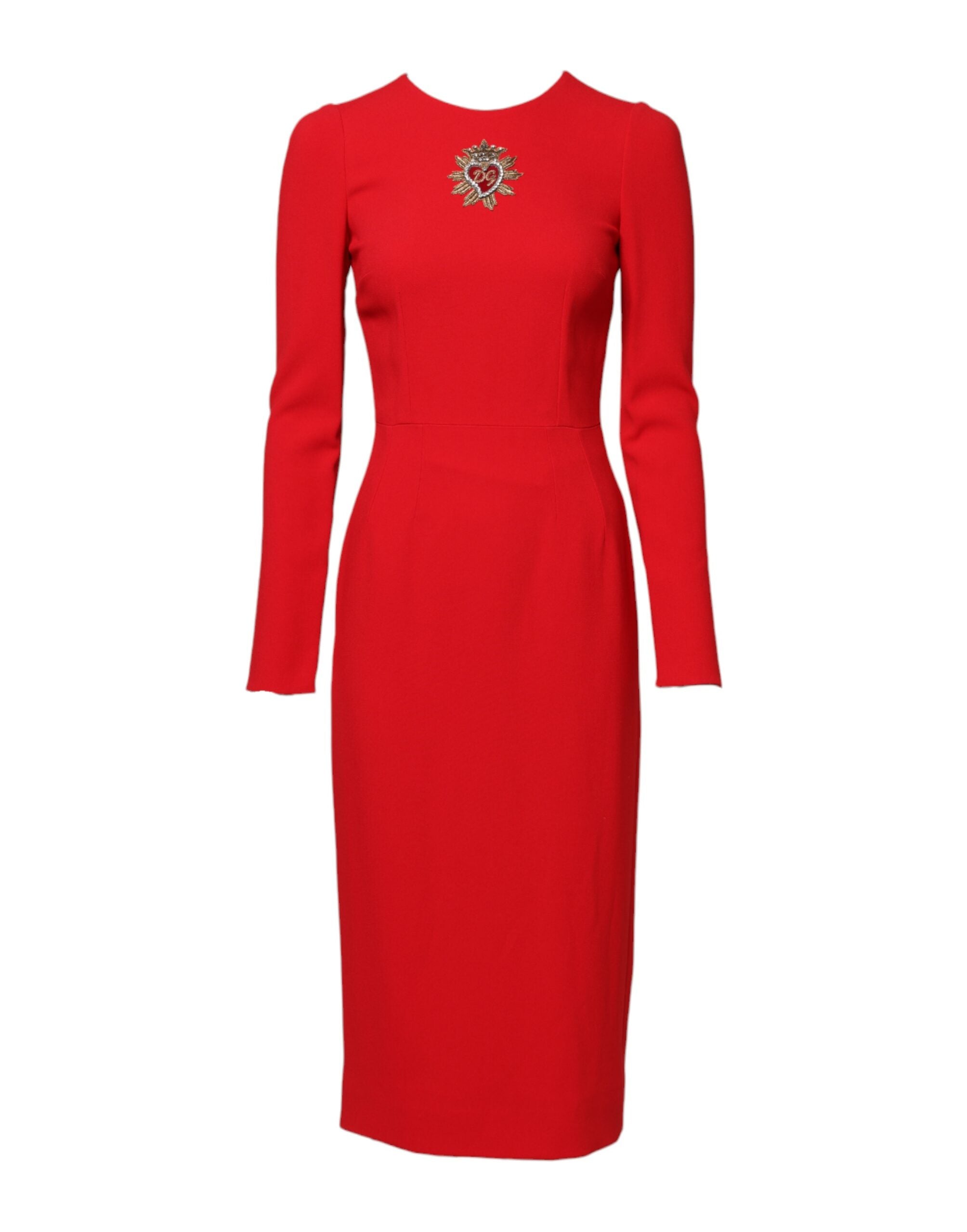 Dolce & Gabbana Red Sacred Heart Long Sleeves Sheath Dress