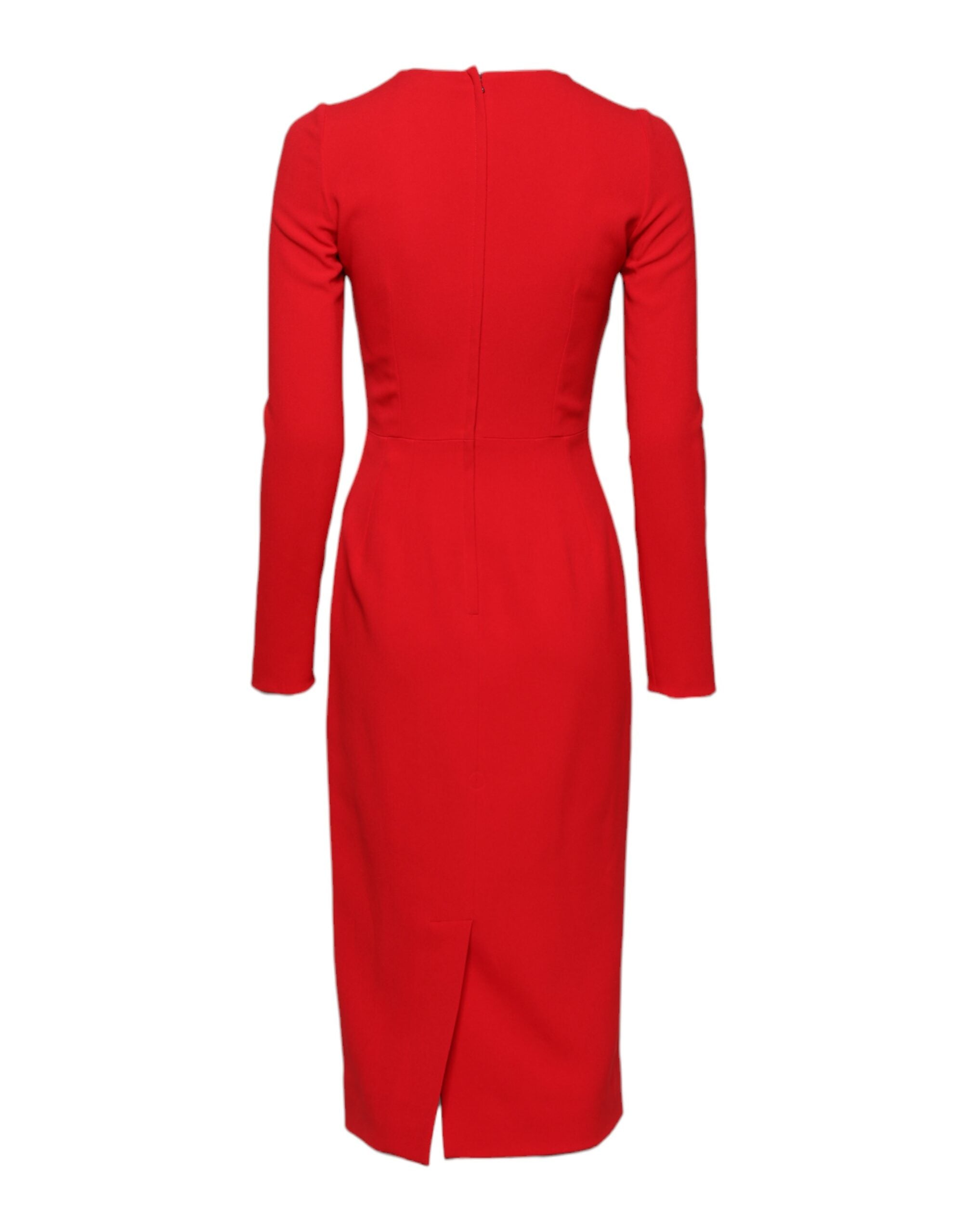 Dolce & Gabbana Red Sacred Heart Long Sleeves Sheath Dress