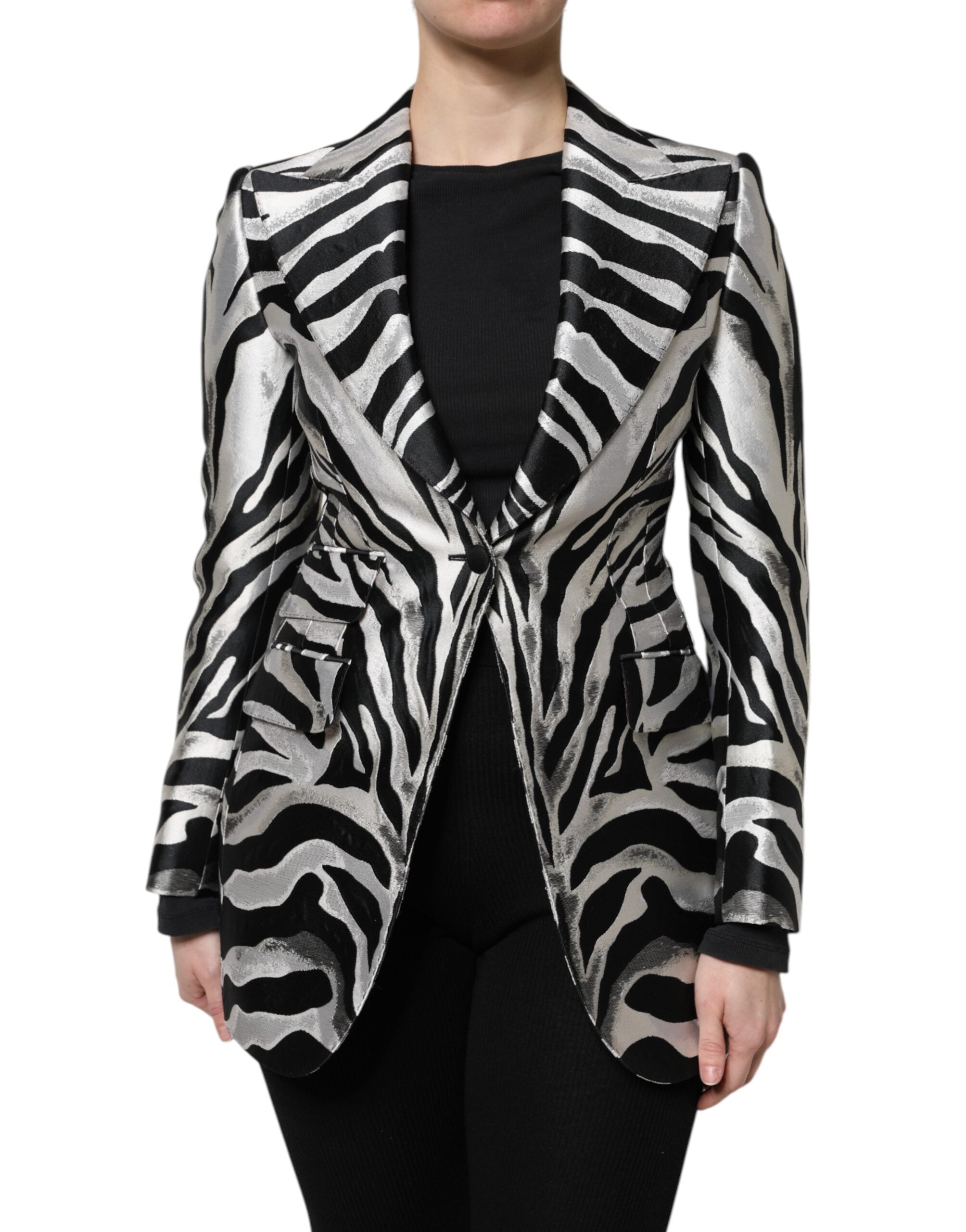 Dolce & Gabbana Black White Polyester Women Blazer Jacket