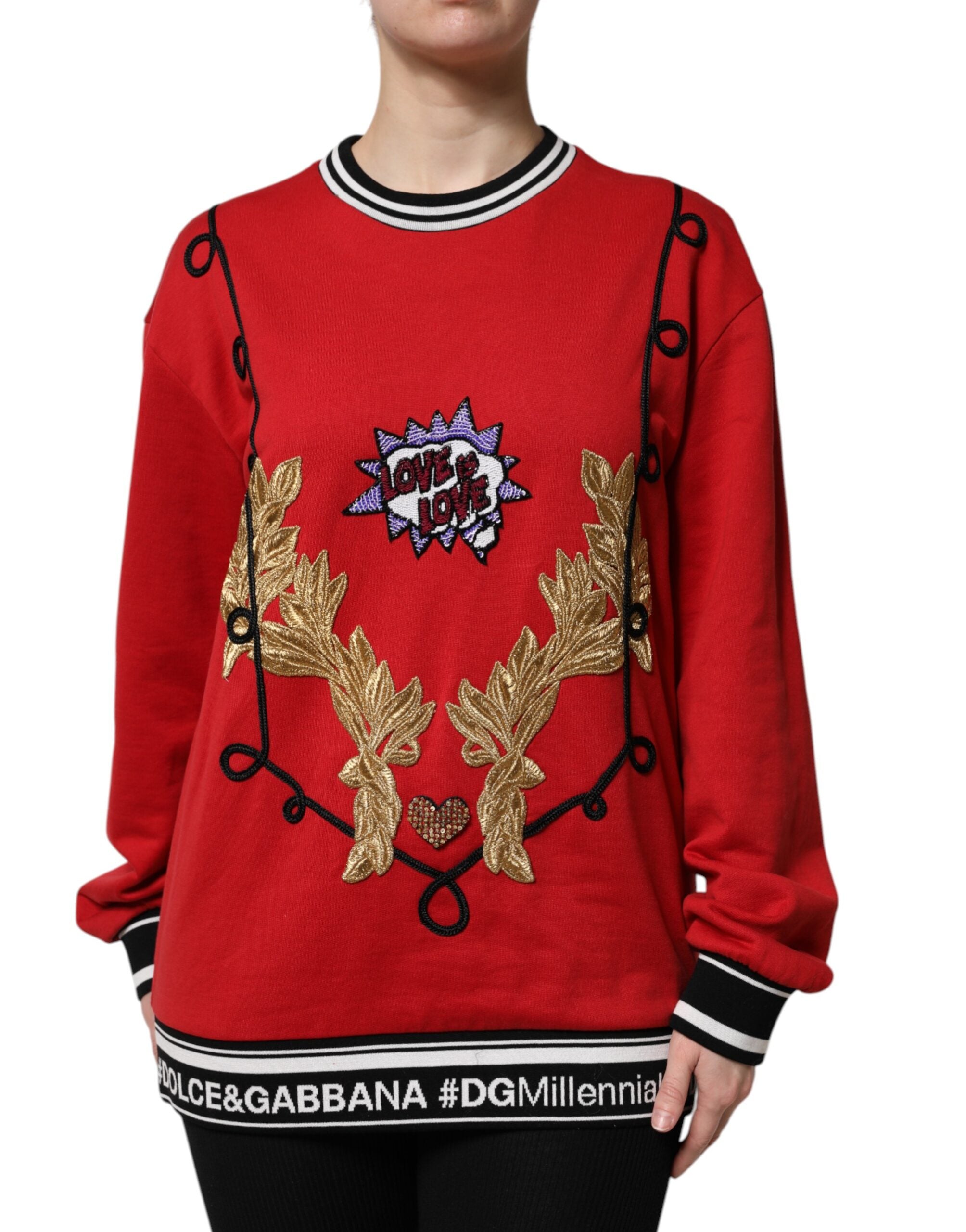 Dolce & Gabbana Red Cotton Queen Sequined Pullover Sweater