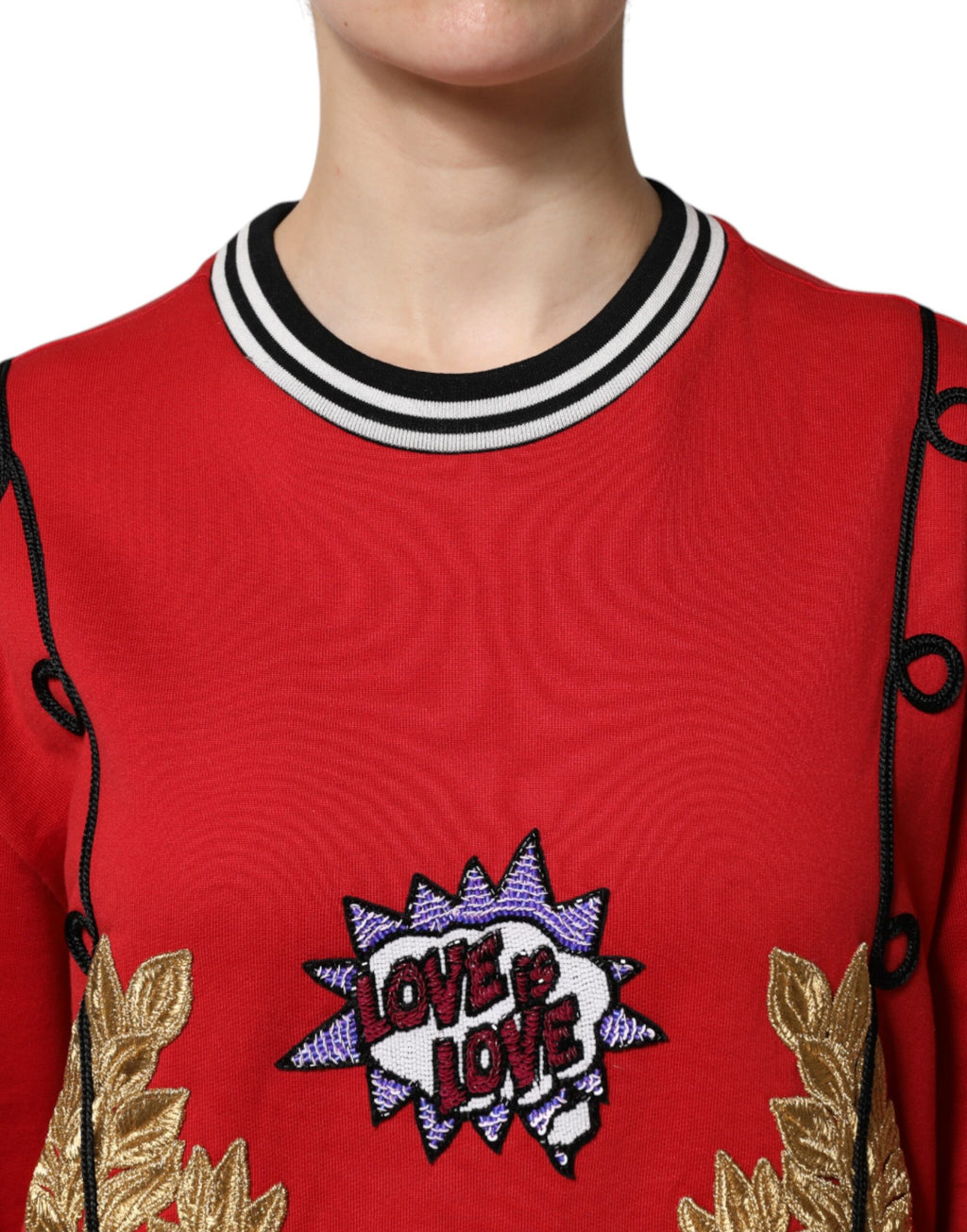 Dolce & Gabbana Red Cotton Queen Sequined Pullover Sweater