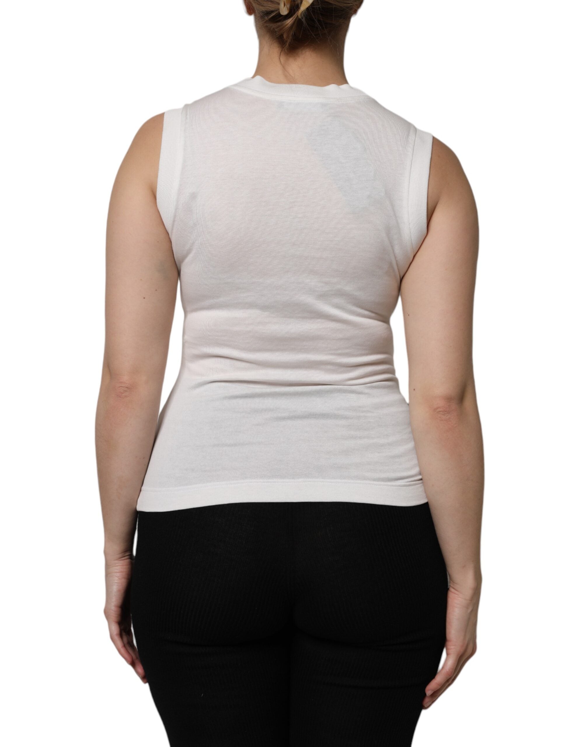 Dolce & Gabbana White Cotton Logo Crystal Detailing Tank Top