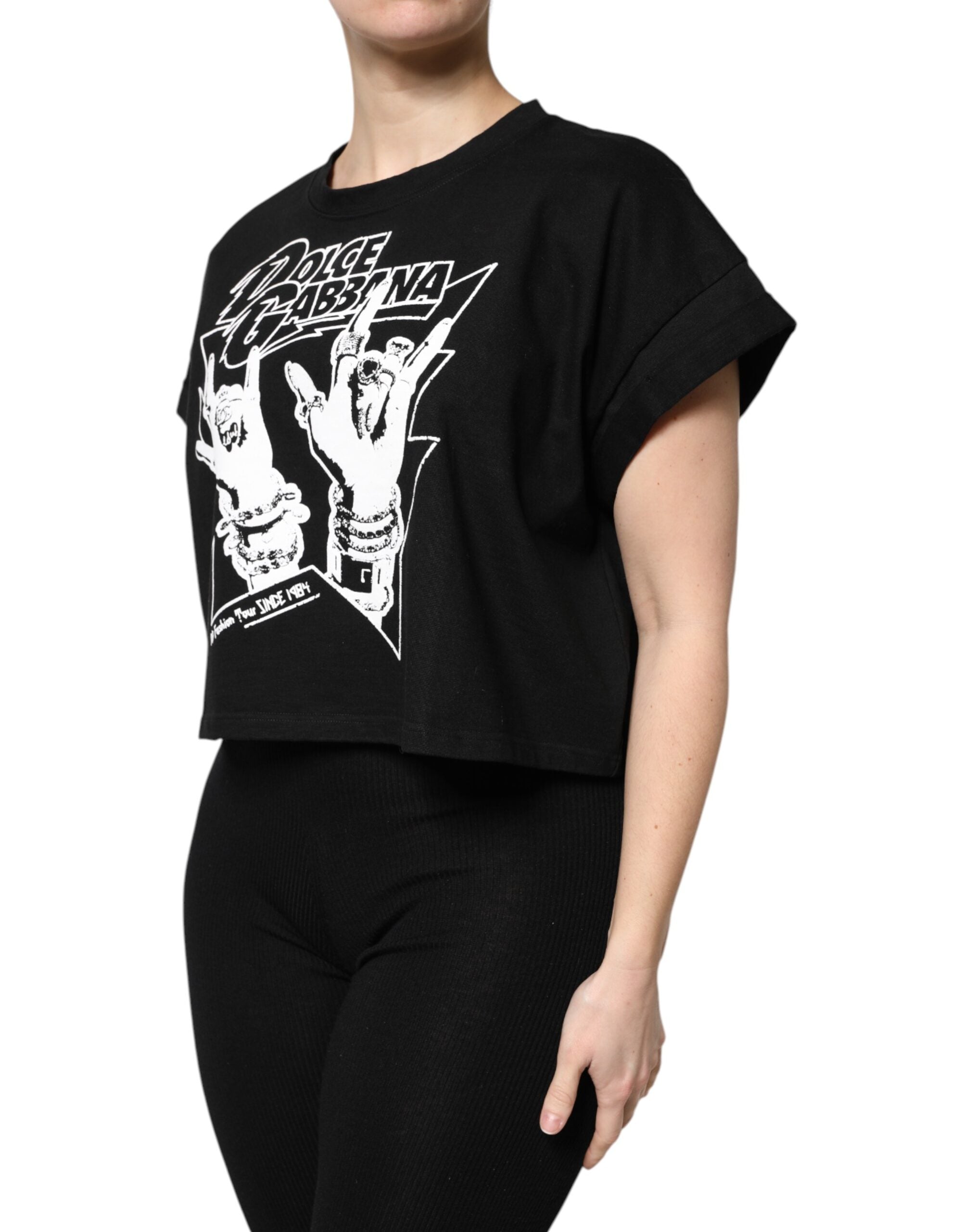 Dolce & Gabbana Black Cotton Printed Short Sleeves T-shirt