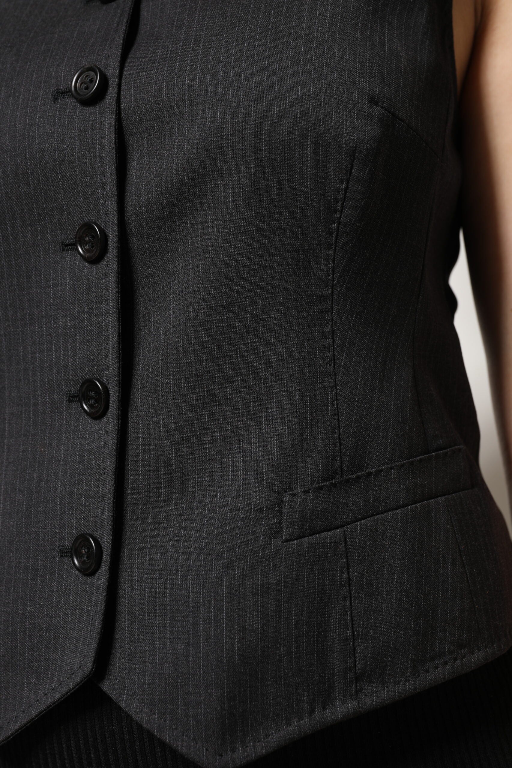 Dolce & Gabbana Black Striped Button Down Sleeveless Vest Top