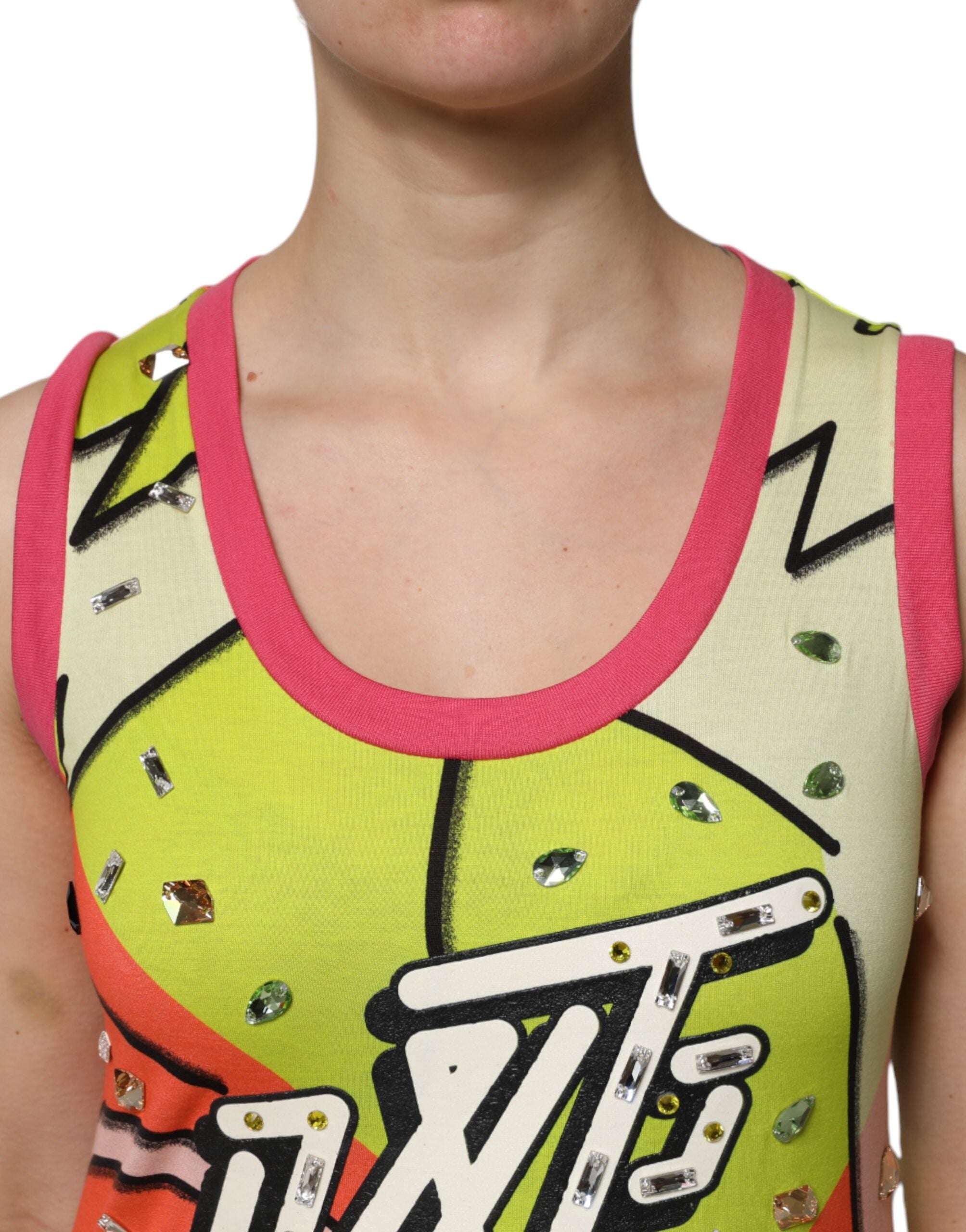 Dolce & Gabbana Multicolor Printed Crystal Embellishment Top