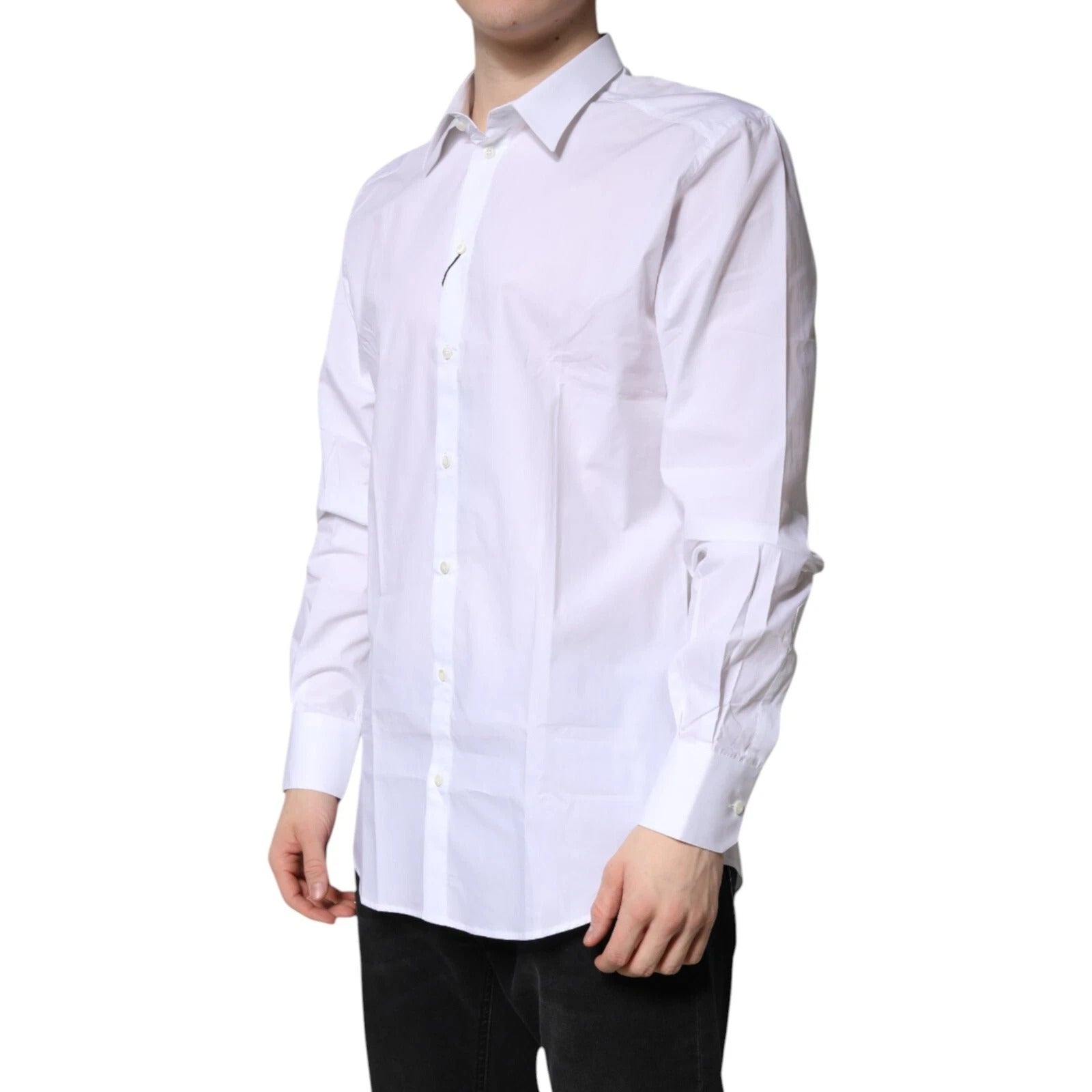 Dolce & Gabbana White Cotton GOLD Dress Formal Shirt