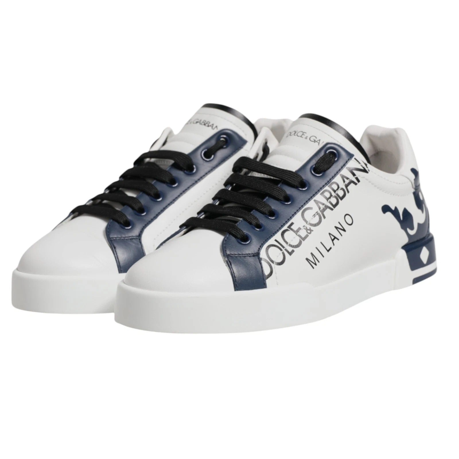 Dolce & Gabbana White Blue Crown Low Top Men Sneakers Shoes
