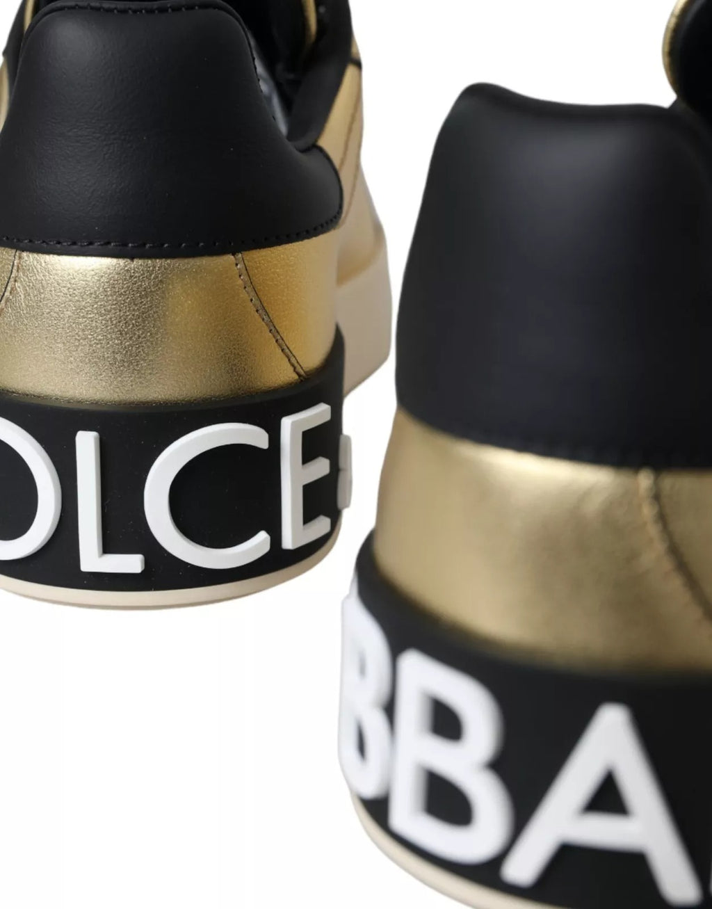 Dolce & Gabbana Gold Portofino Calf Leather Low Top Sneakers Shoes