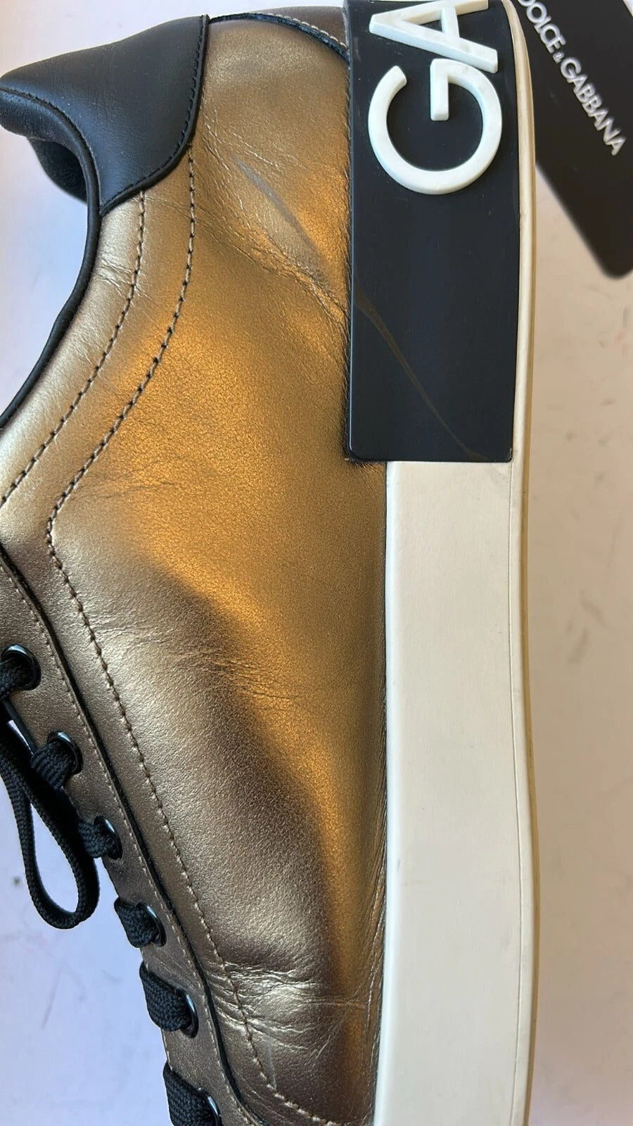 Dolce & Gabbana Gold Portofino Calf Leather Low Top Sneakers Shoes