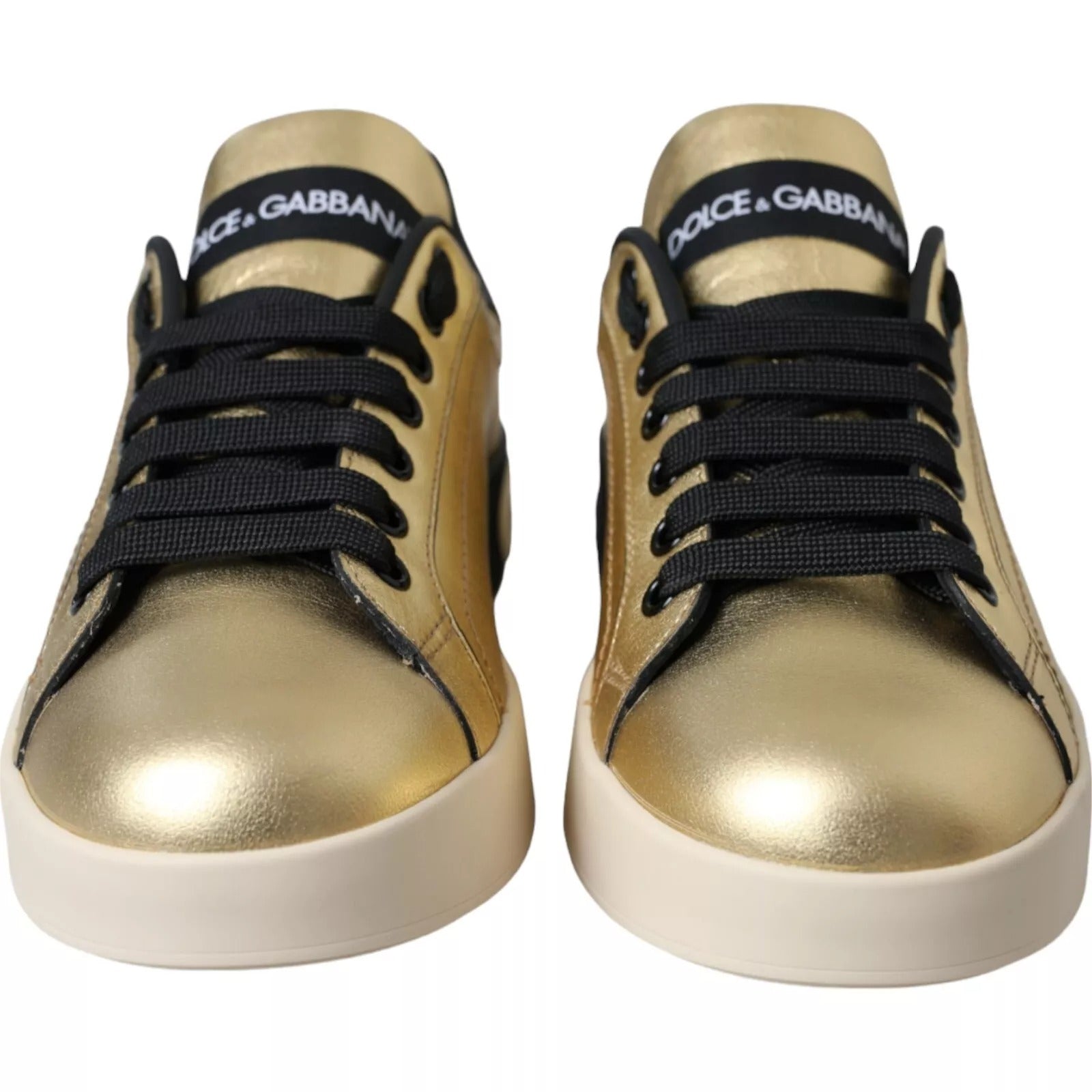 Dolce & Gabbana Gold Portofino Calf Leather Low Top Sneakers Shoes