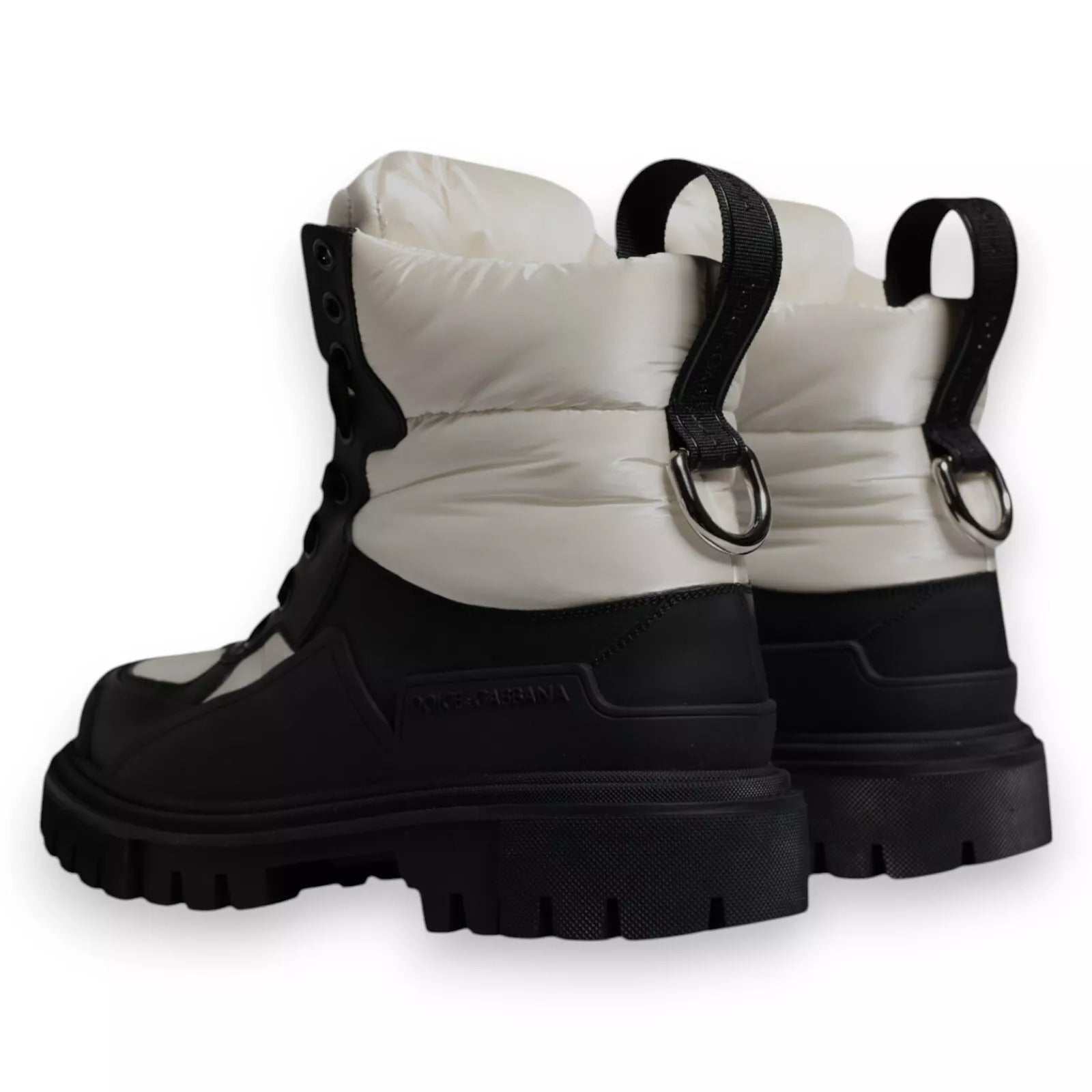 Dolce & Gabbana Black White Padded Mid Calf Lace Up Boots Shoes