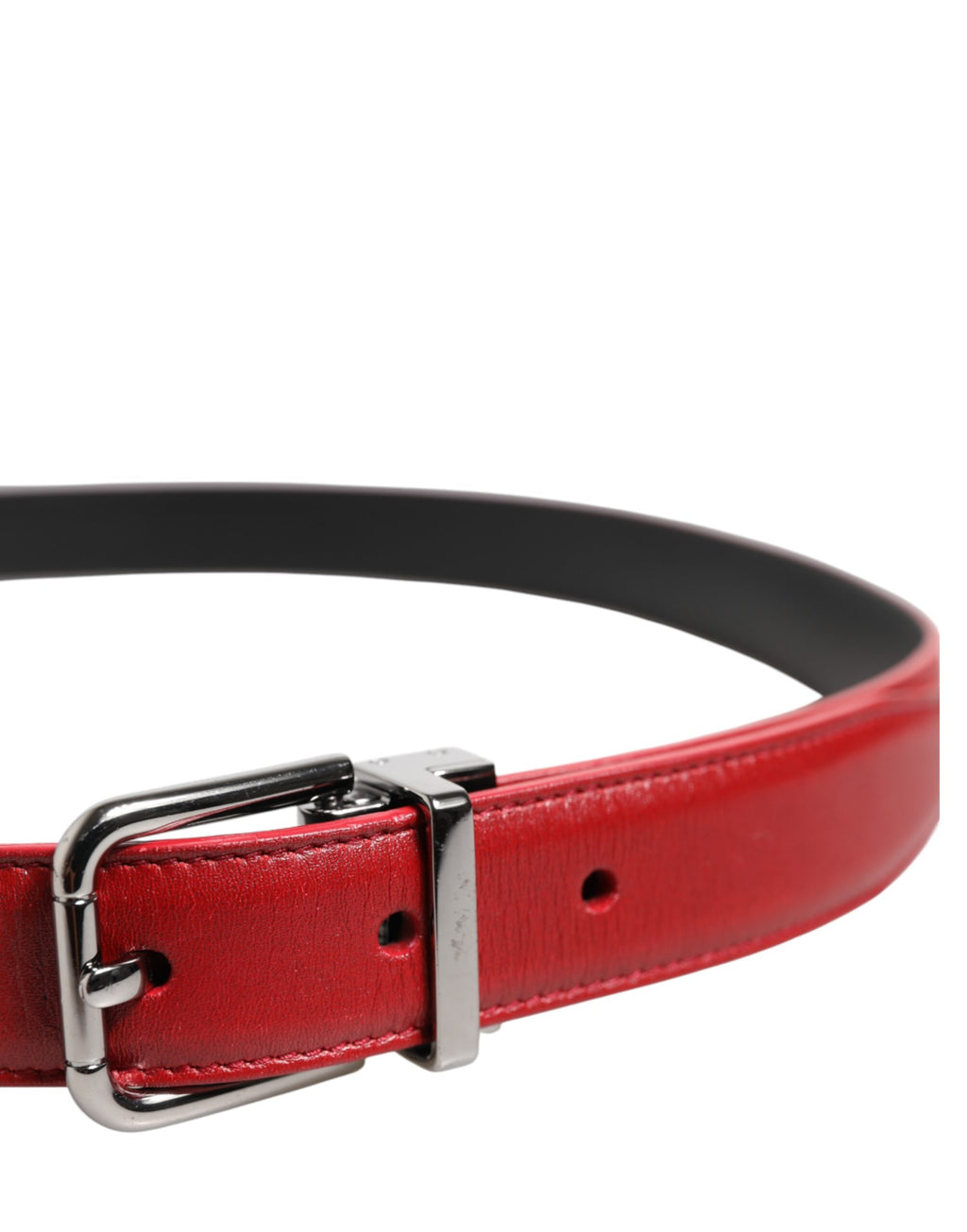 Dolce & Gabbana Red Leather Silver Tone Metal Buckle Belt