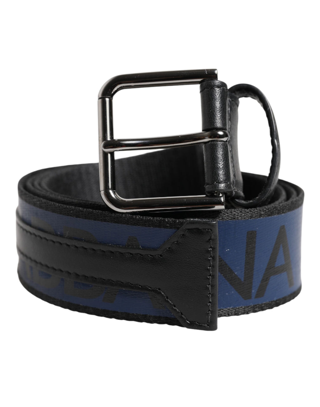Dolce & Gabbana Black Blue DG Logo Silver Metal Buckle Belt