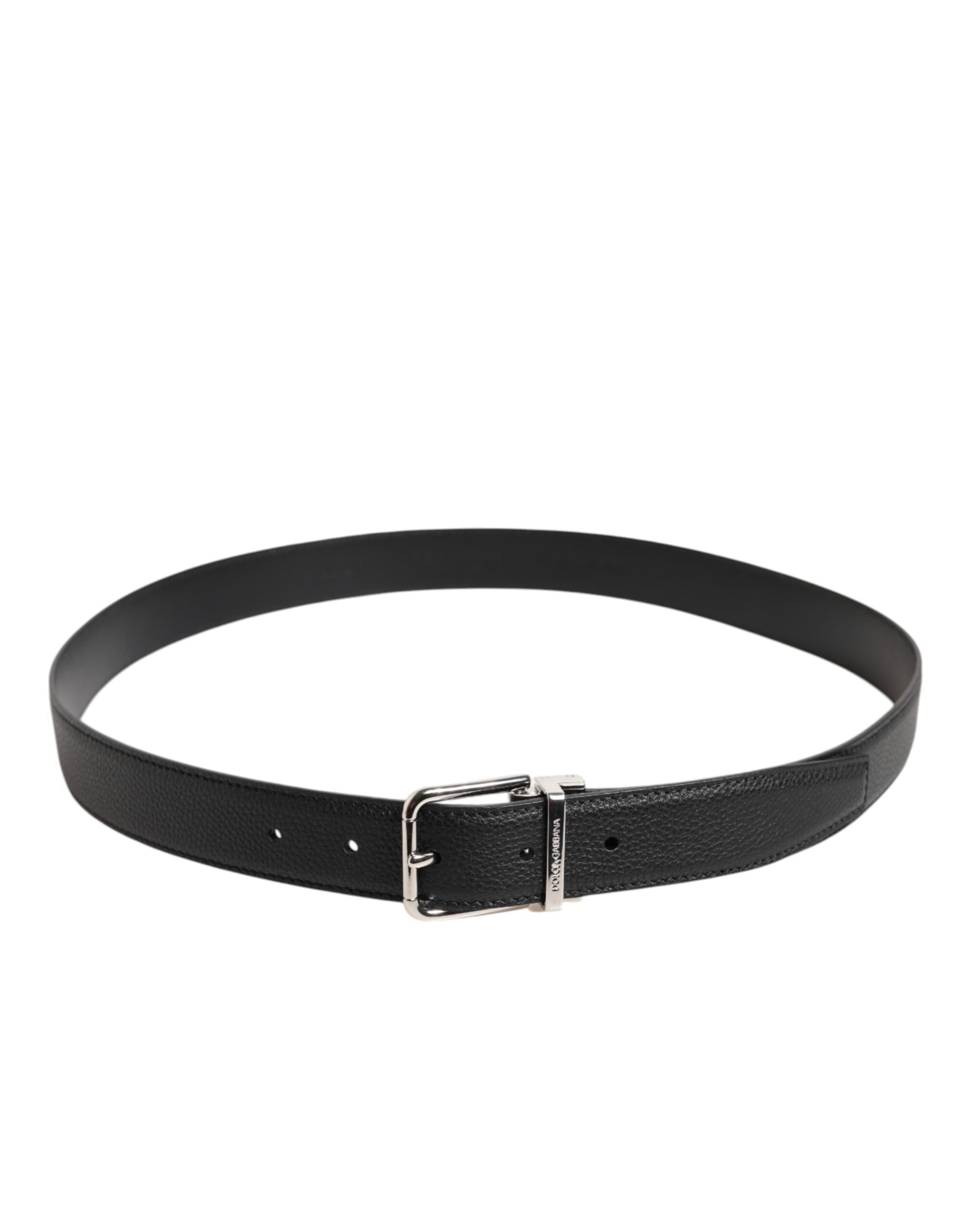 Dolce & Gabbana Black Calf Leather Classic Metal Buckle Belt