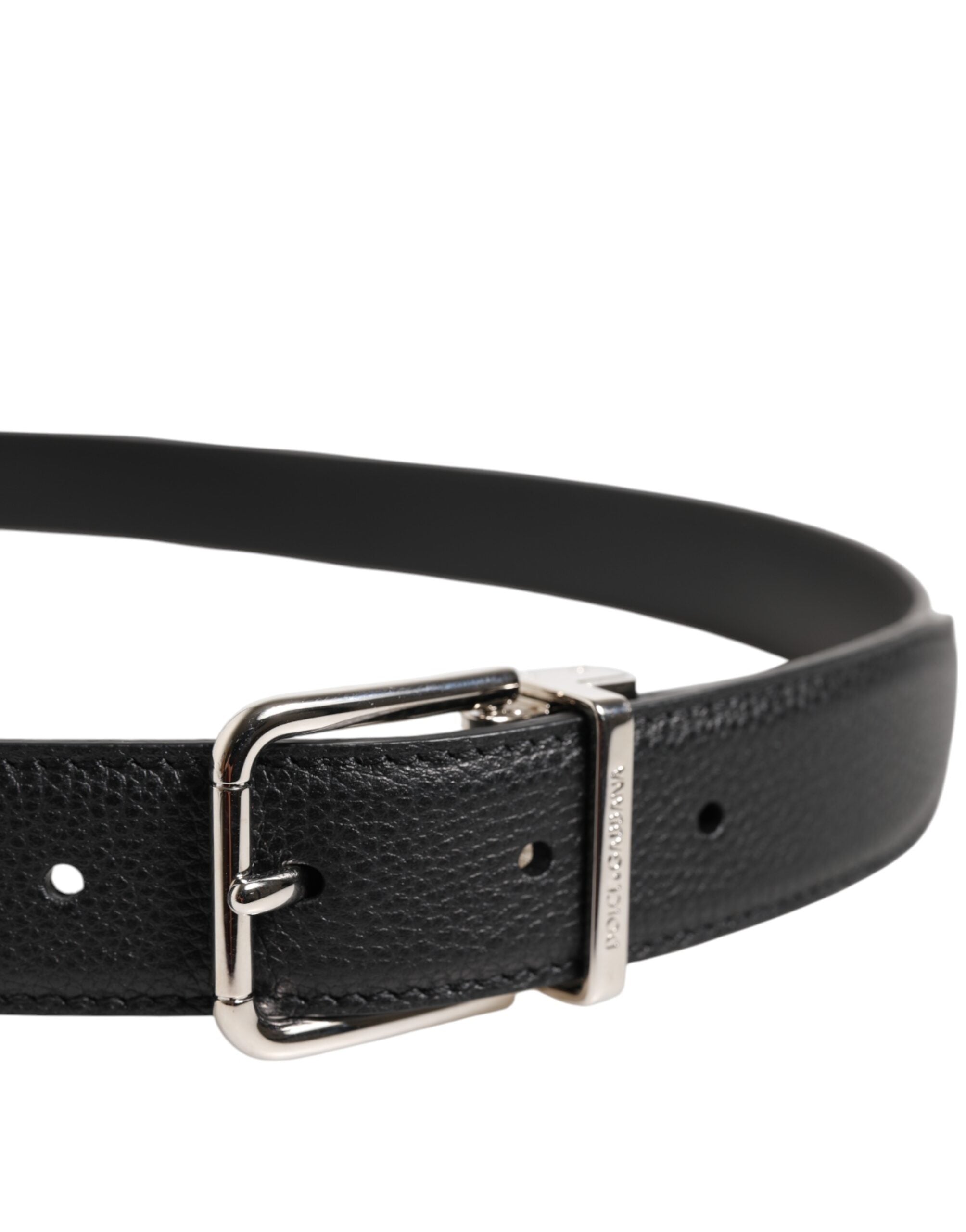 Dolce & Gabbana Black Calf Leather Classic Metal Buckle Belt