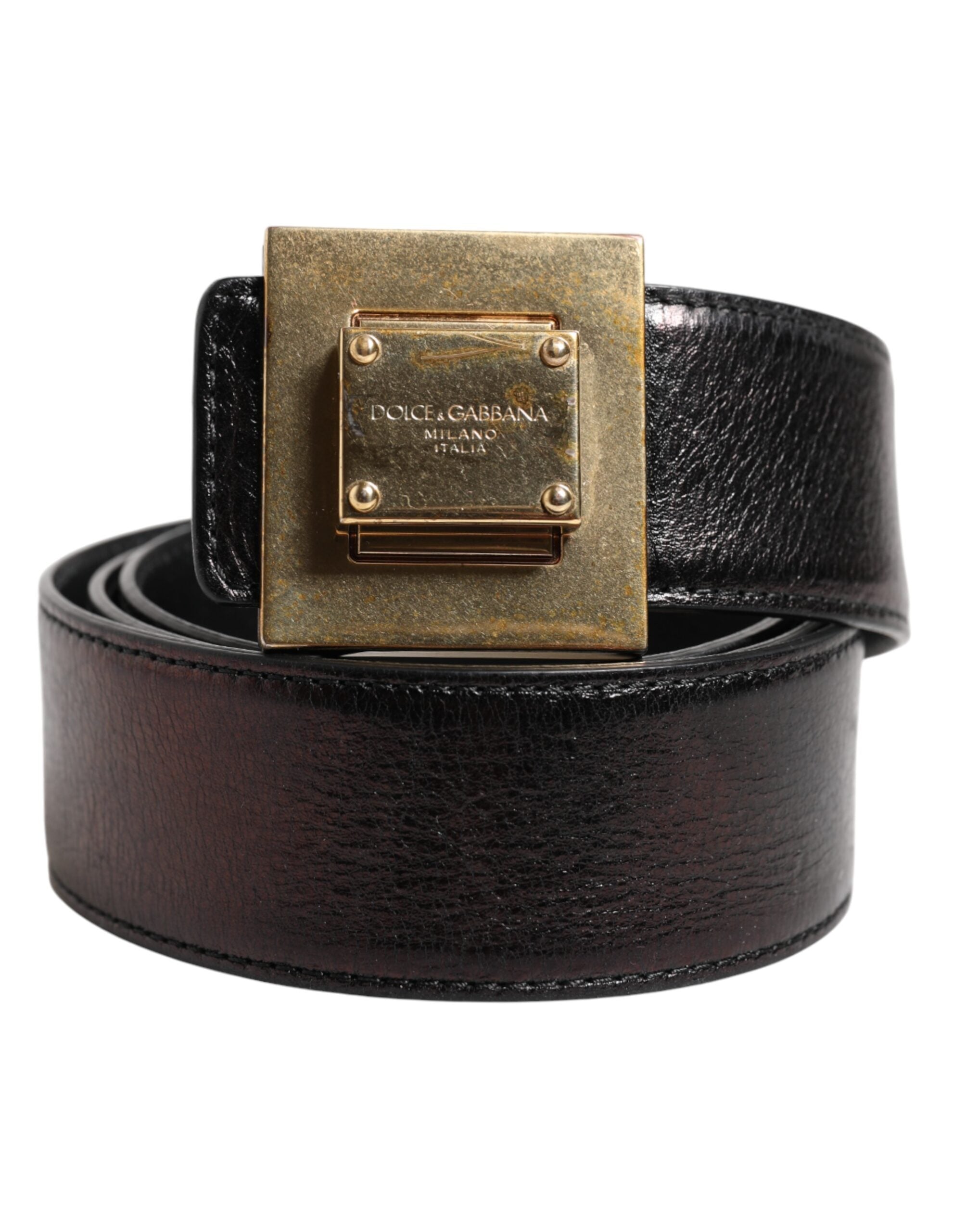 Dolce & Gabbana Brown Leather Gold Metal Buckle Classic Belt