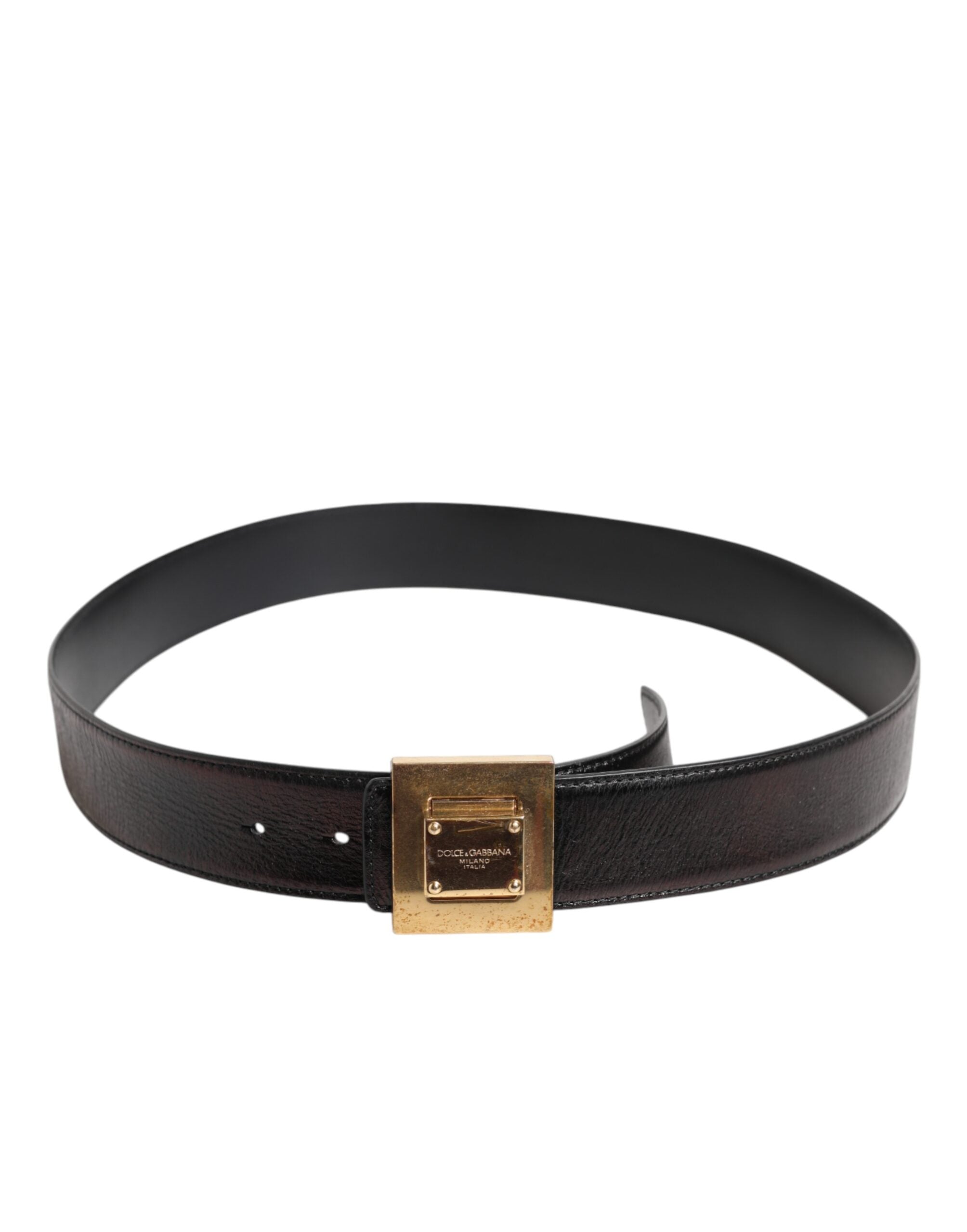 Dolce & Gabbana Brown Leather Gold Metal Buckle Classic Belt