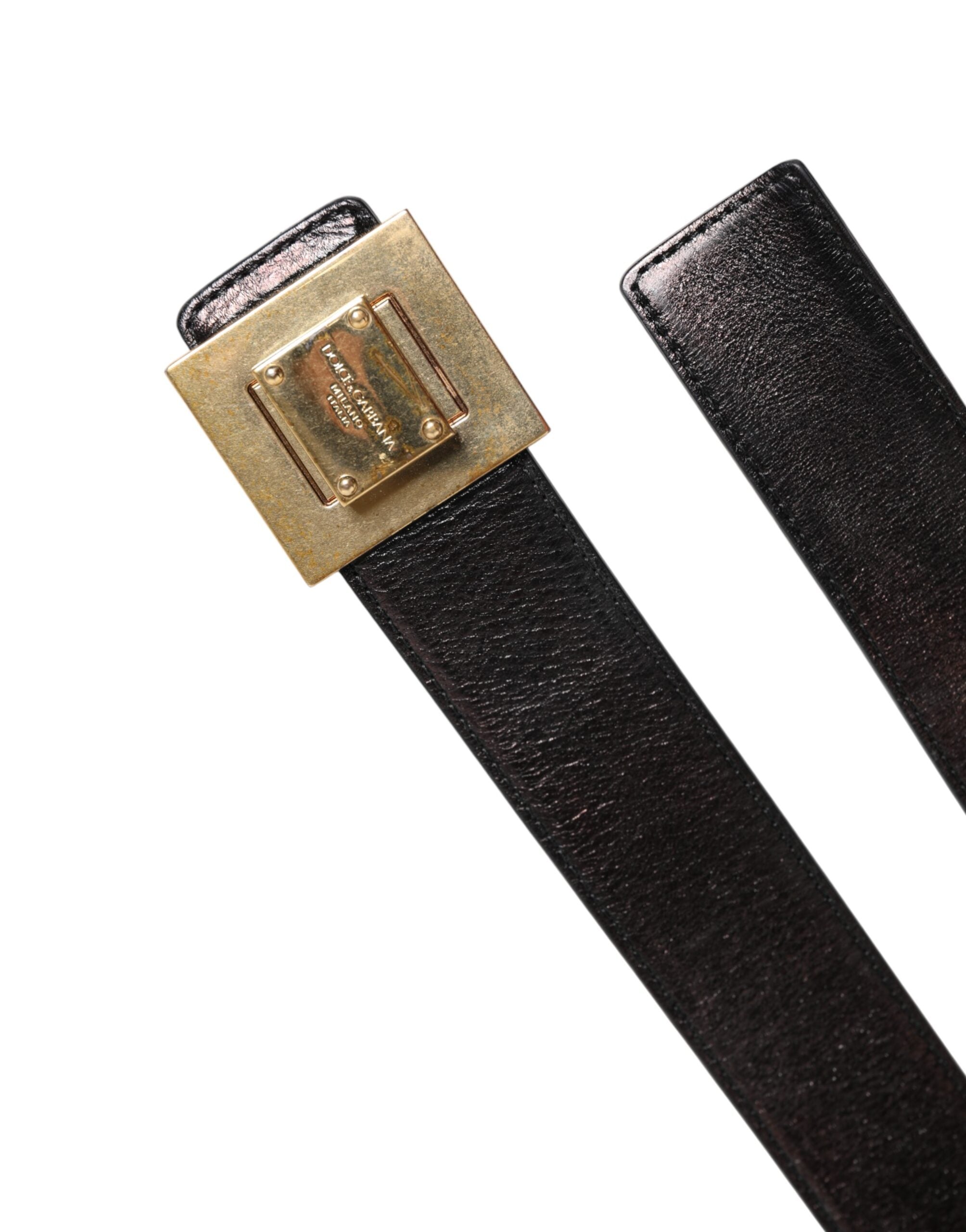 Dolce & Gabbana Brown Leather Gold Metal Buckle Classic Belt