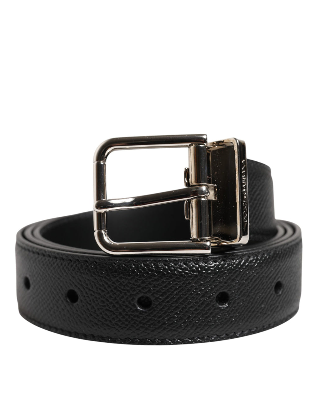 Dolce & Gabbana Black Calf Leather Silver Metal Buckle Belt