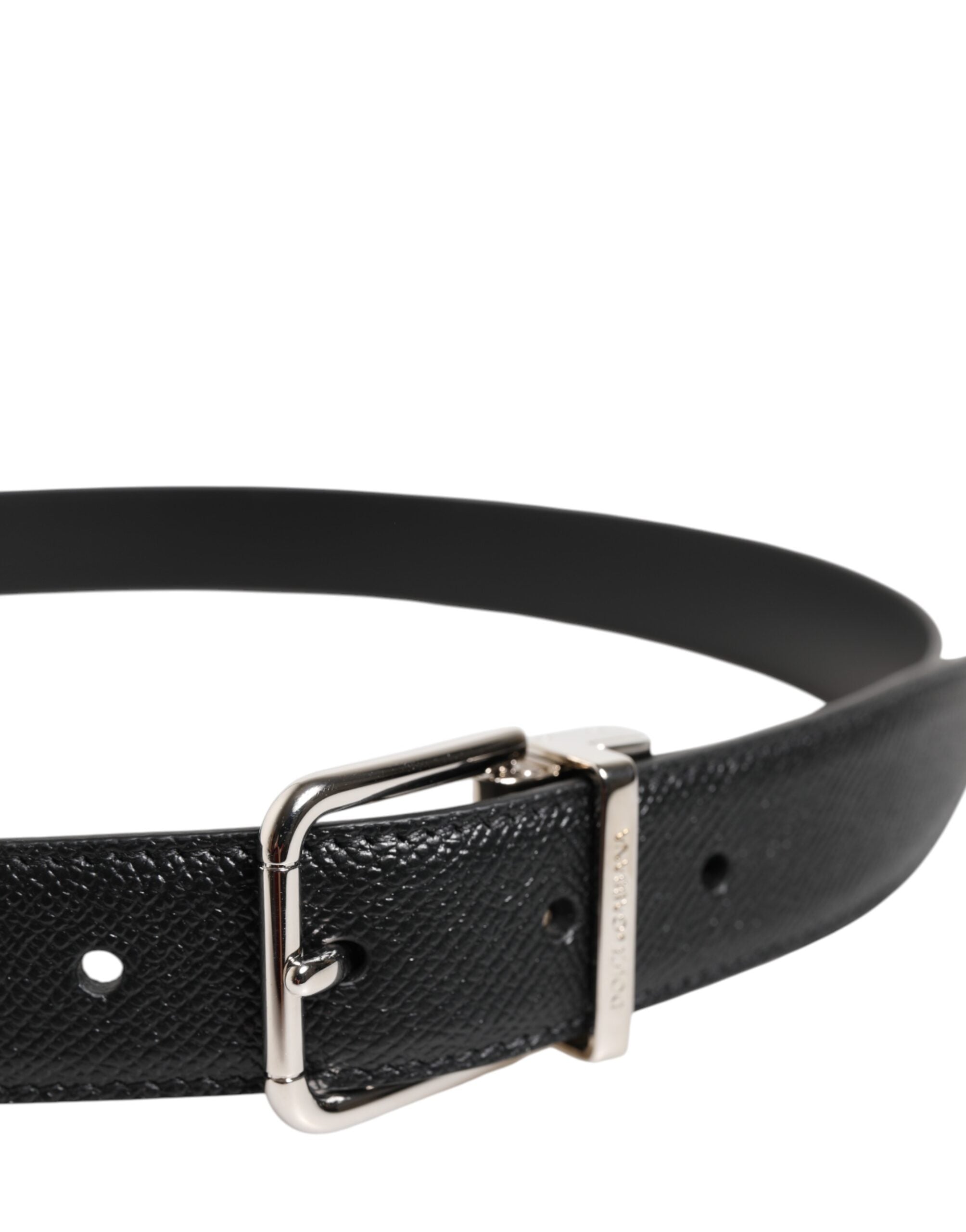 Dolce & Gabbana Black Calf Leather Silver Metal Buckle Belt
