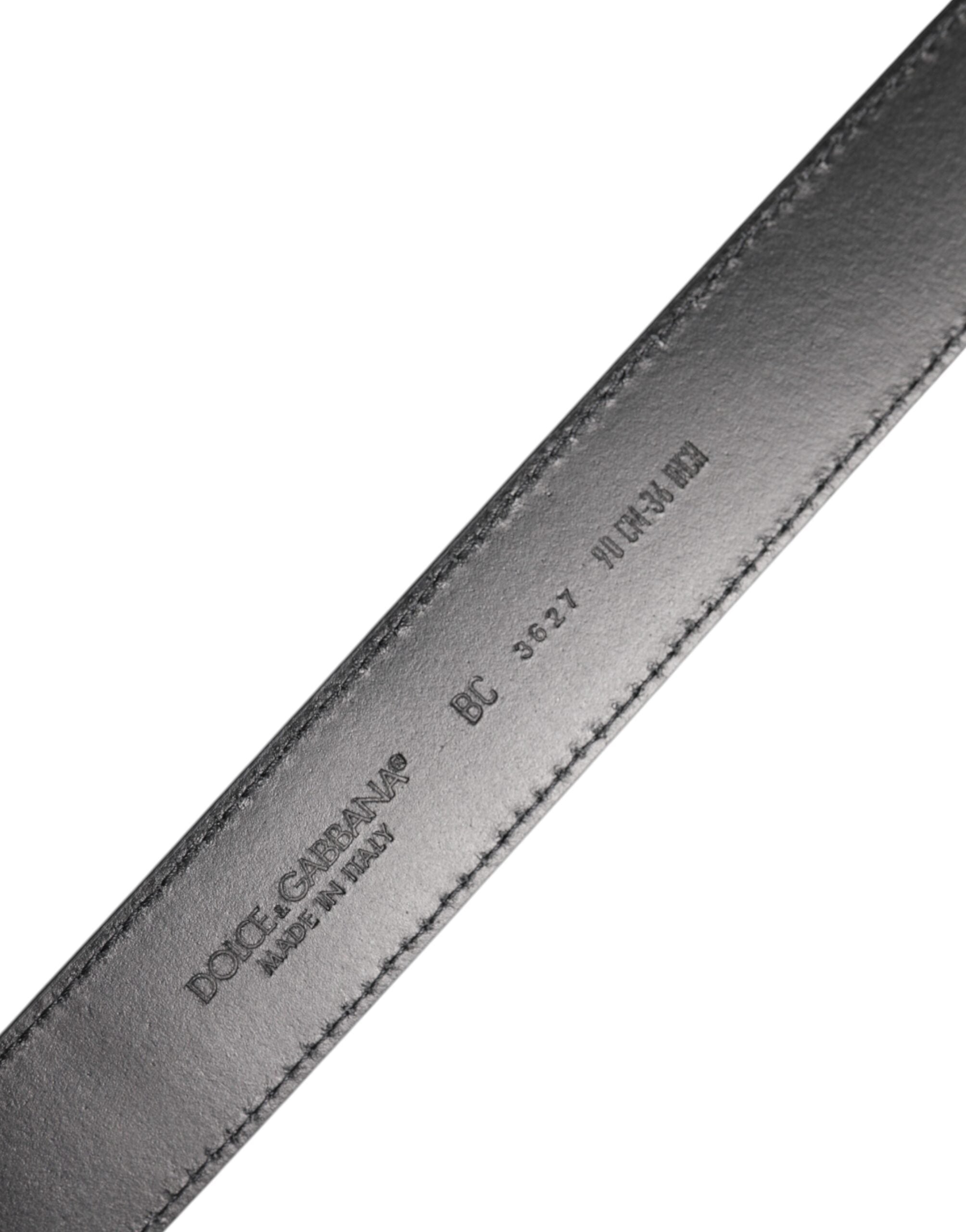 Dolce & Gabbana Black Calf Leather Silver Metal Buckle Belt