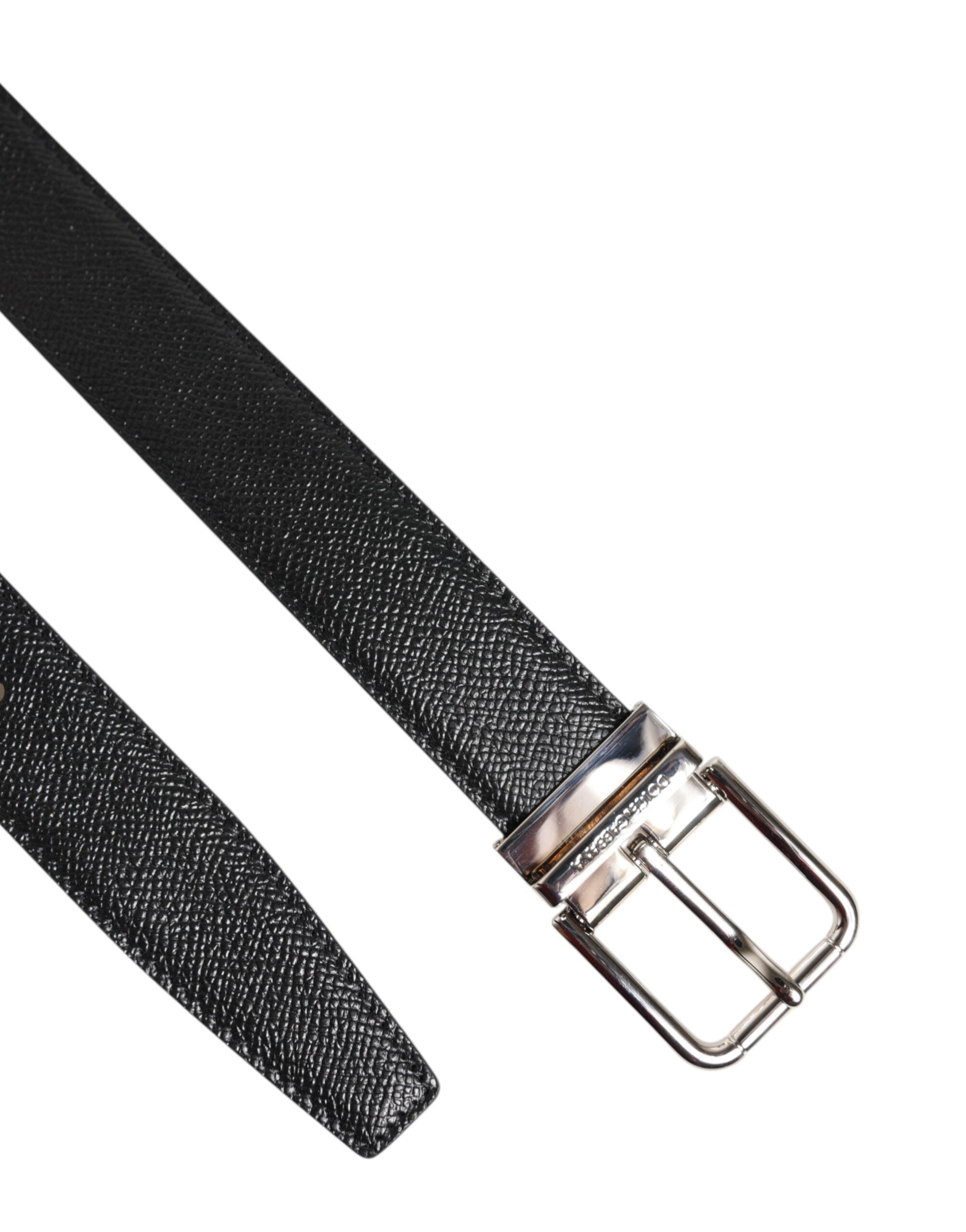 Dolce & Gabbana Black Calf Leather Silver Metal Buckle Belt