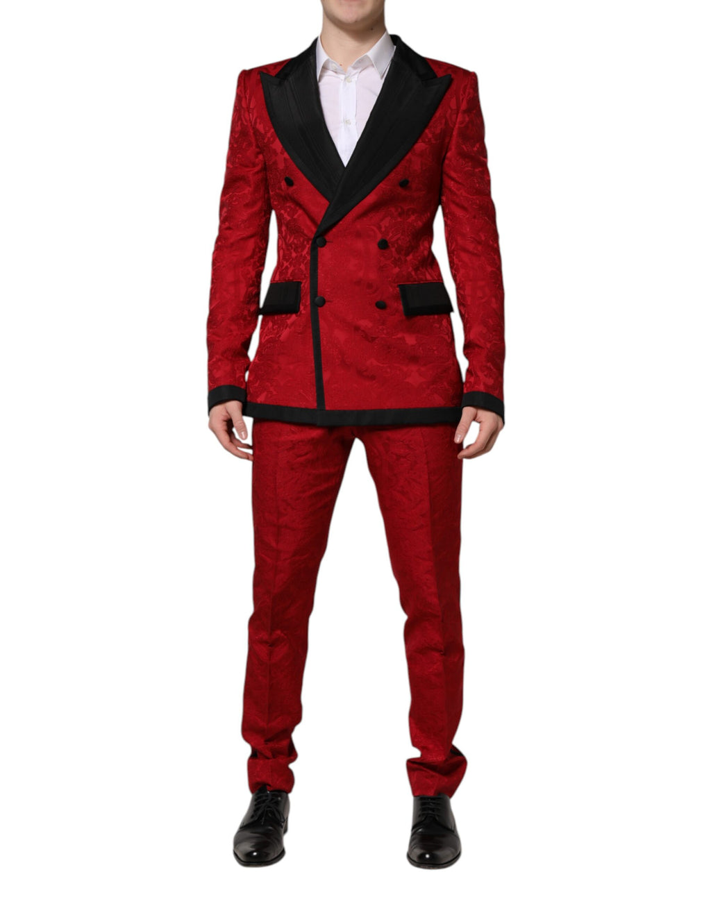 Dolce & Gabbana Red Floral Jacquard Double Breasted 2 Pc Suit