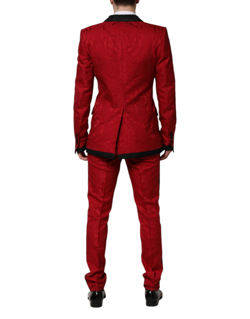 Dolce & Gabbana Red Floral Jacquard Double Breasted 2 Pc Suit