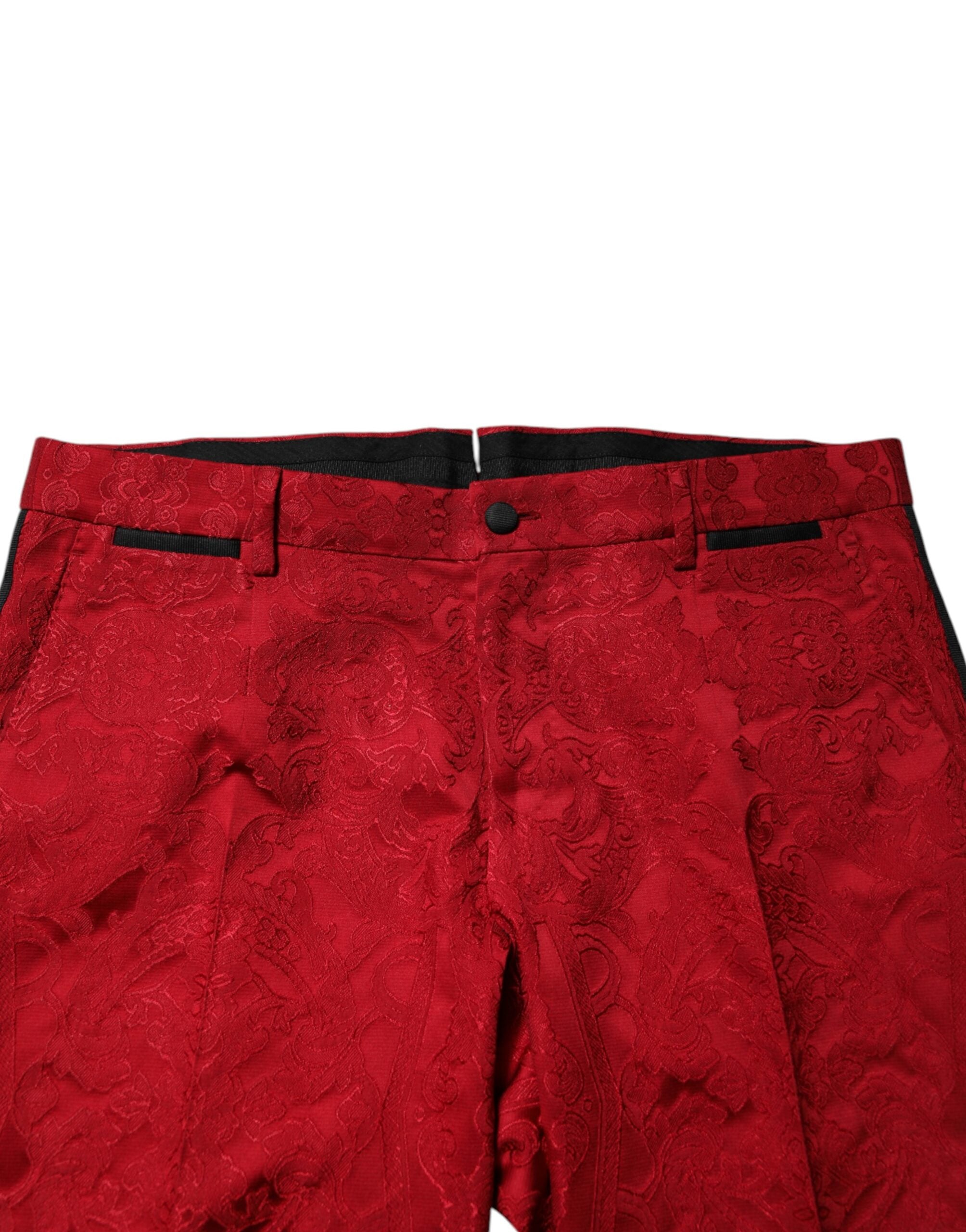 Dolce & Gabbana Red Floral Jacquard Double Breasted 2 Pc Suit