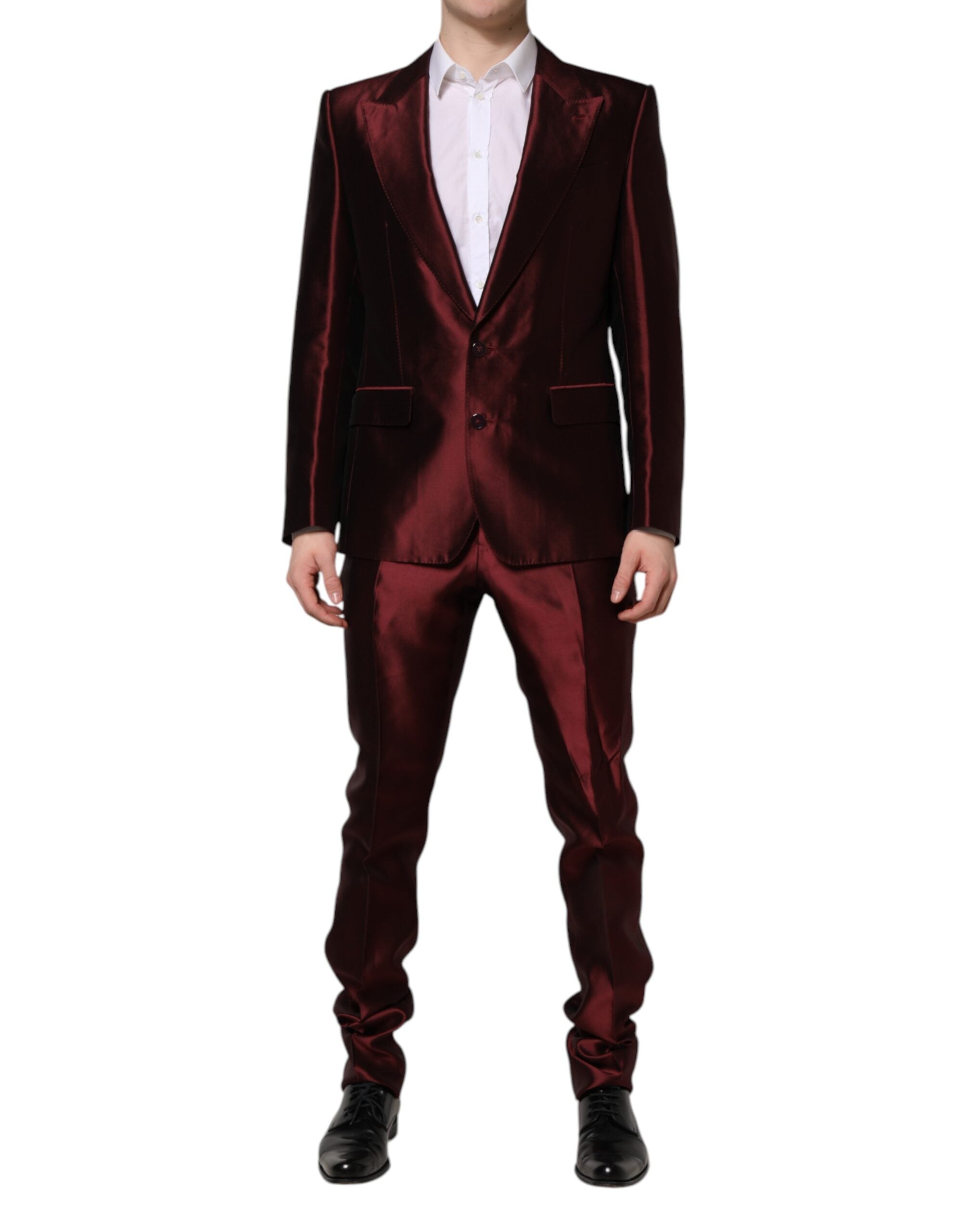 Dolce & Gabbana Bordeaux Silk 2 Piece Single Breasted Suit