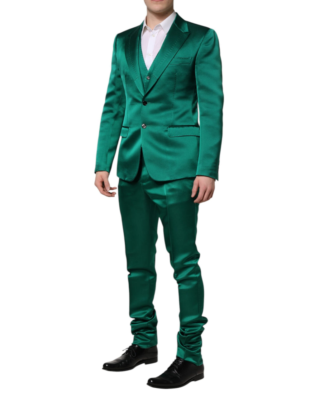 Dolce & Gabbana Green Silk 3 Piece Single Breasted Suit