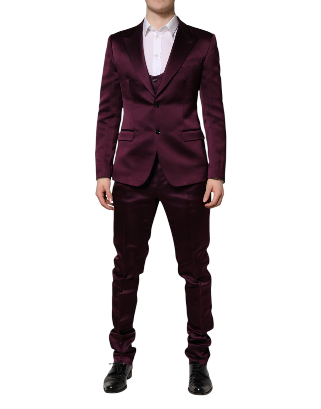 Dolce & Gabbana Dark Purple Silk 3Piece Single Breasted Suit