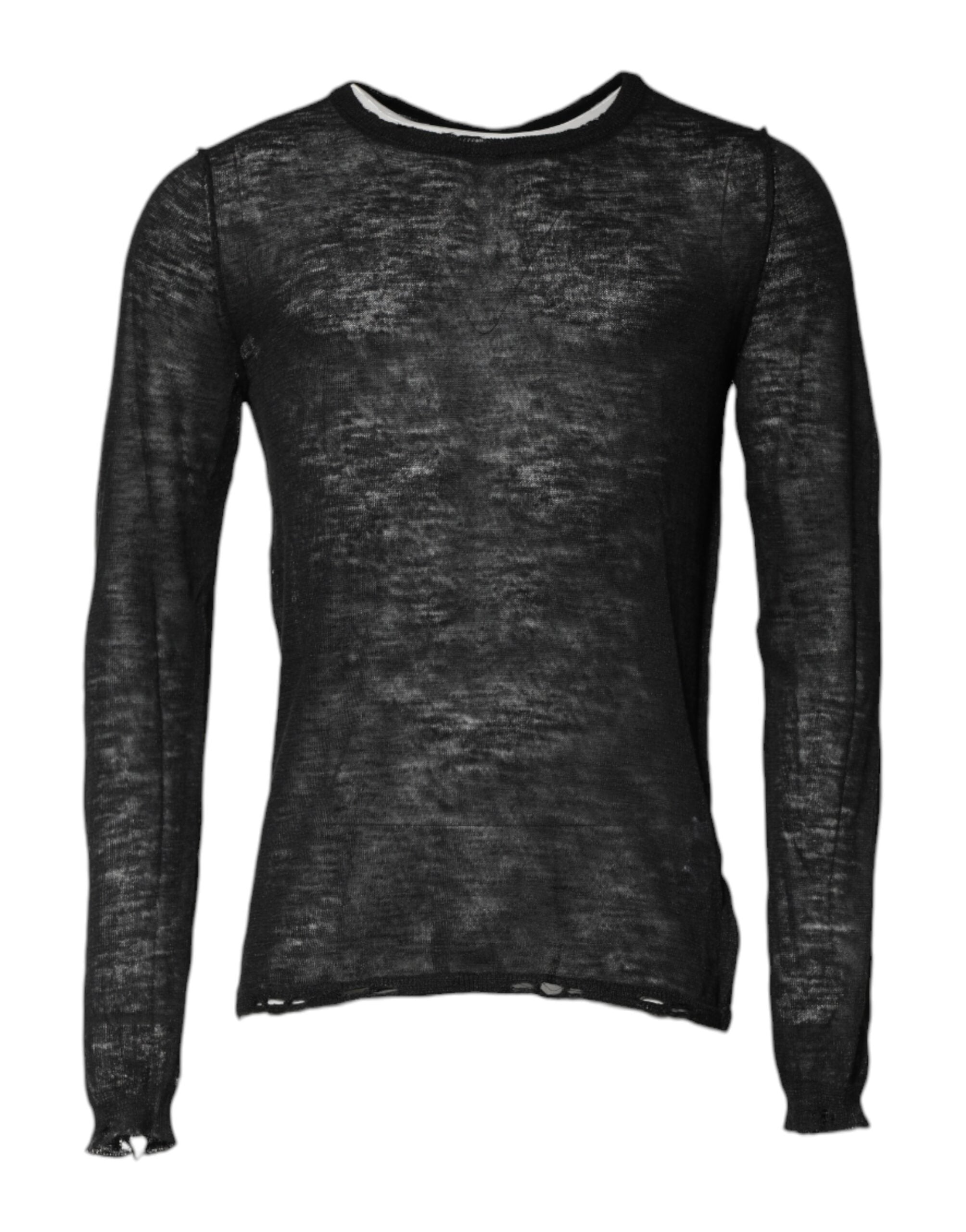 Dolce & Gabbana Black Polyester Crew Neck Pullover Sweater