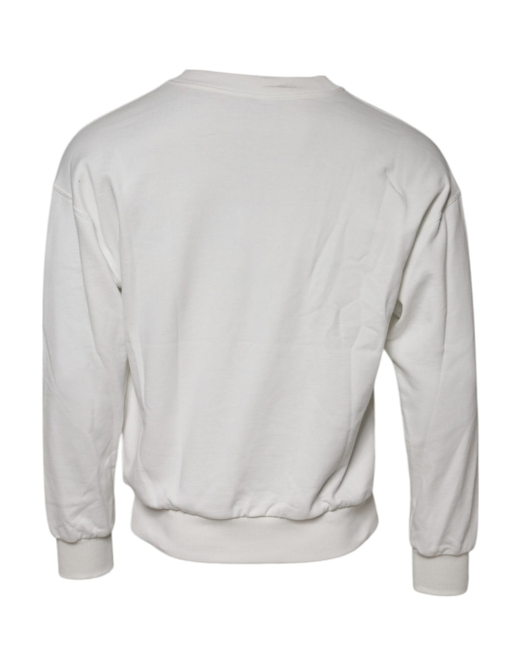Dolce & Gabbana White Embossed Logo Cotton Crew Neck Sweater